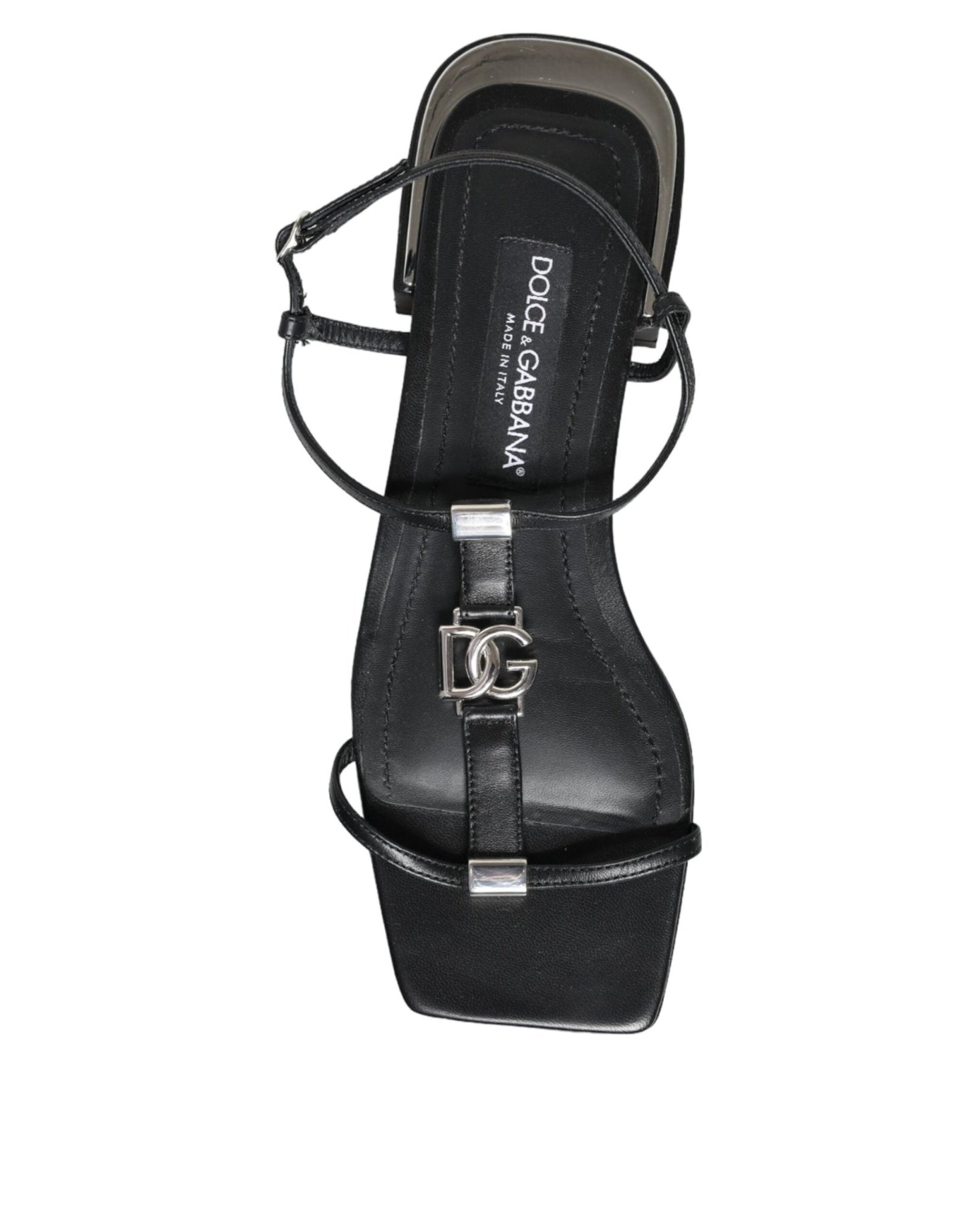 Dolce & Gabbana Black Leather Logo Ankle Strap Keira Sandals Shoes - SMARTMARTNZ
