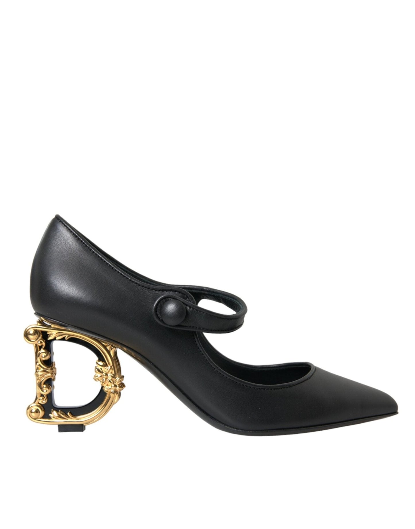 Dolce & Gabbana Black Leather Logo Heels Mary Janes Pumps Shoes - SMARTMARTNZ