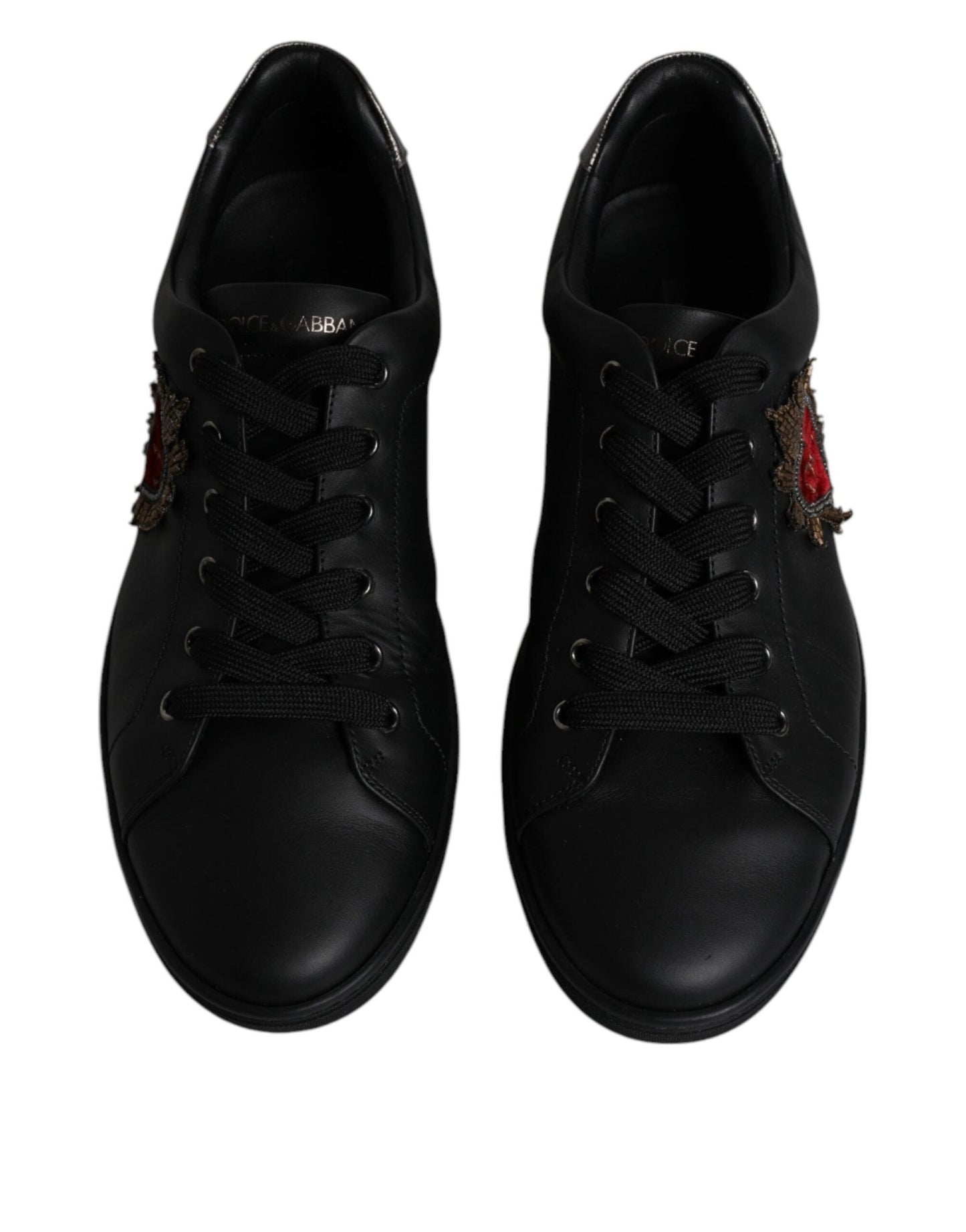 Dolce & Gabbana Black Leather London Heart Men Sneakers Shoes - SMARTMARTNZ