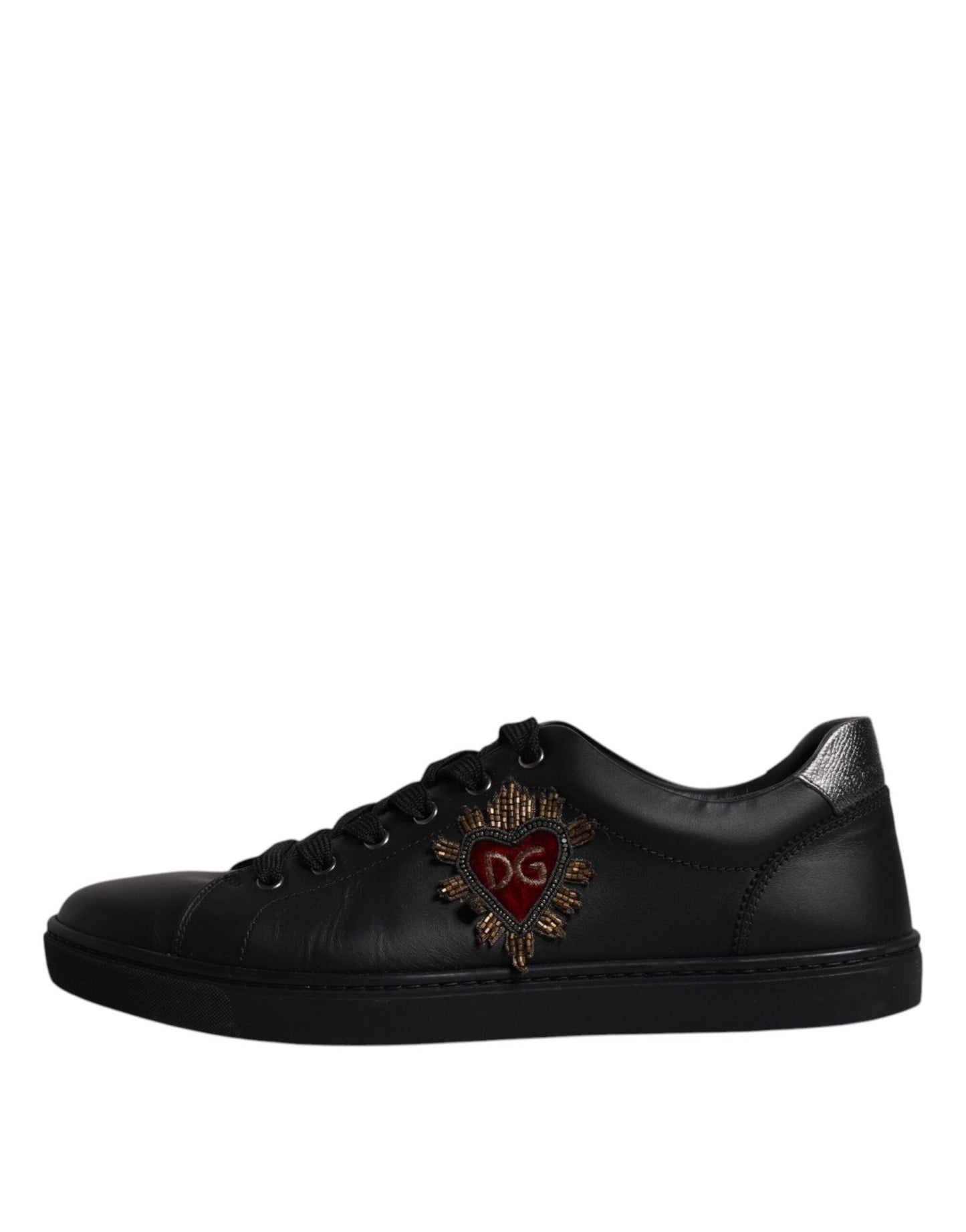 Dolce & Gabbana Black Leather London Heart Men Sneakers Shoes - SMARTMARTNZ