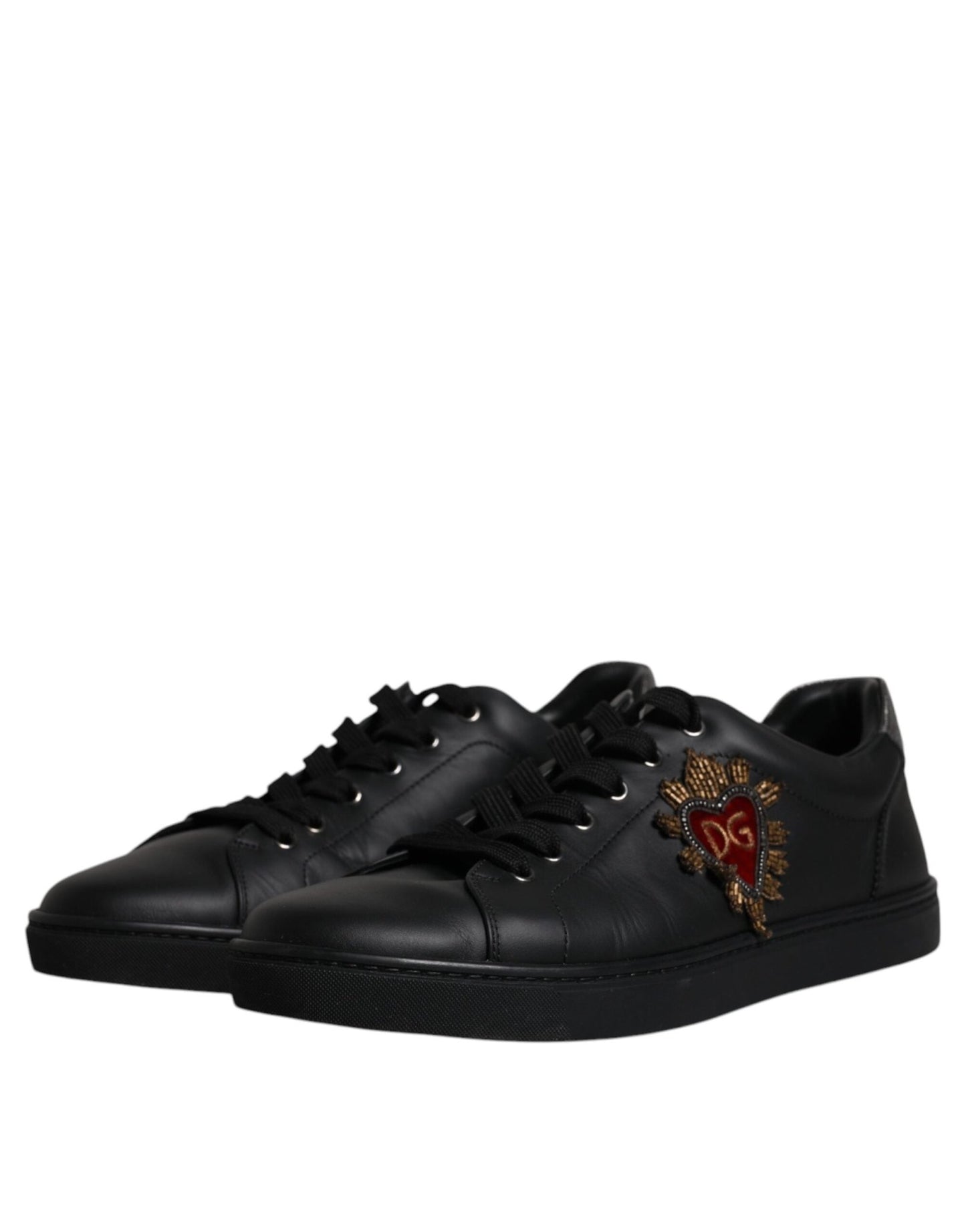 Dolce & Gabbana Black Leather London Heart Men Sneakers Shoes - SMARTMARTNZ