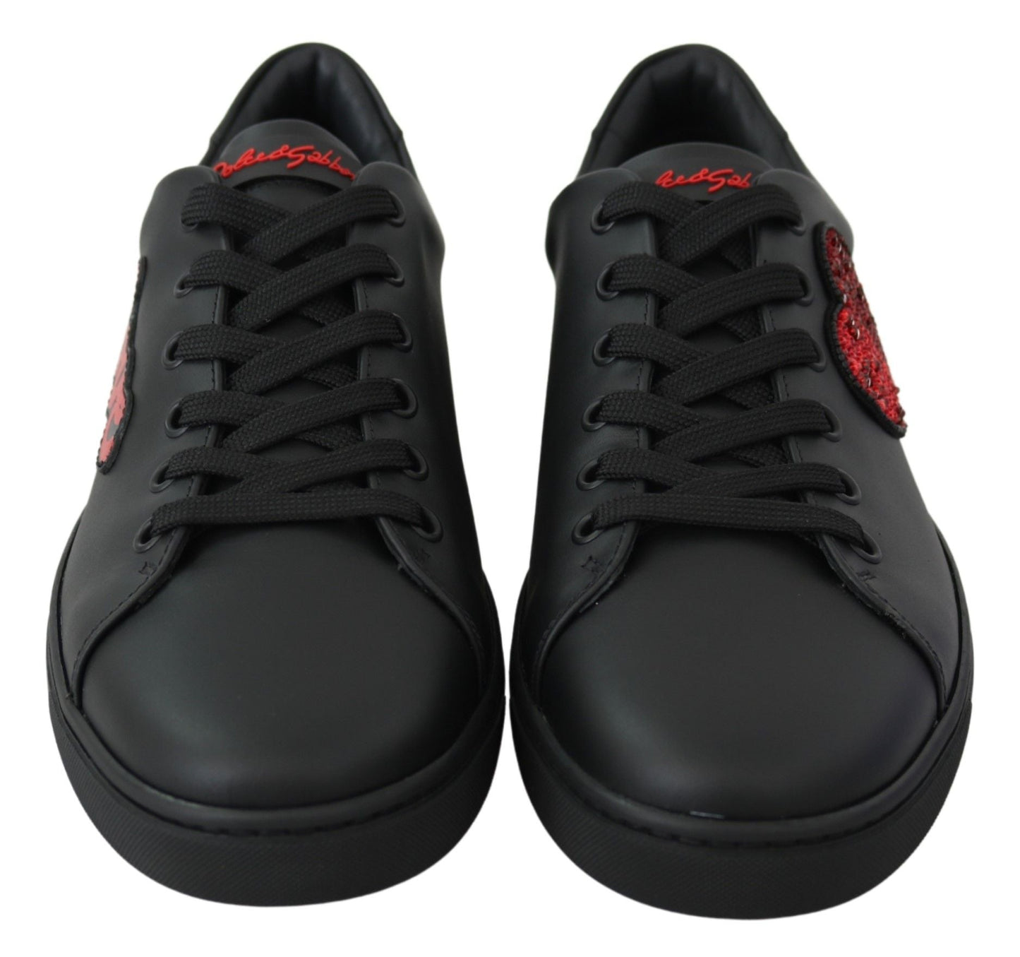 Dolce & Gabbana Black Leather Love Heart Sneakers Womens Shoes - SMARTMARTNZ