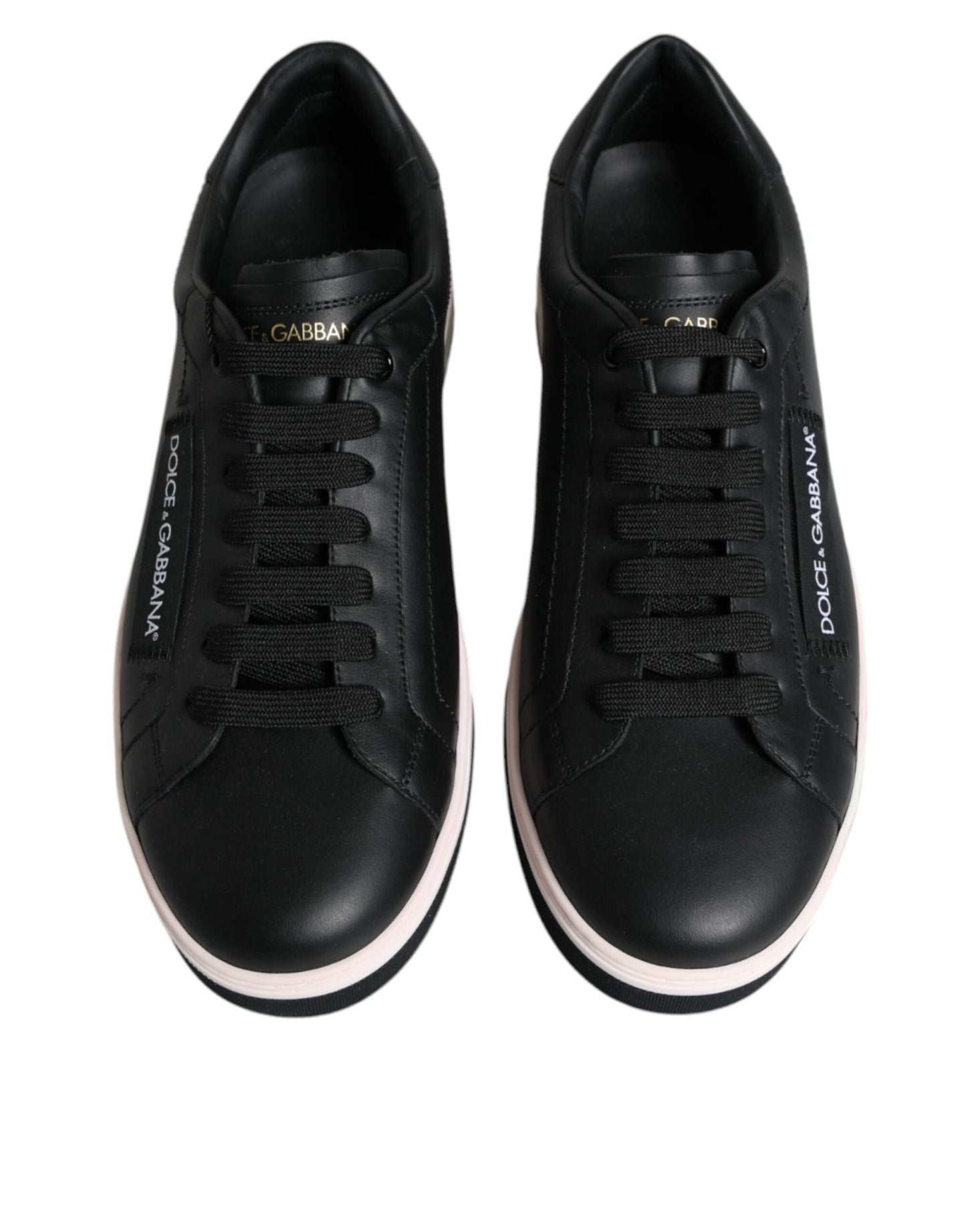 Dolce & Gabbana Black Leather Low Top Men Sneakers Shoes - SMARTMARTNZ
