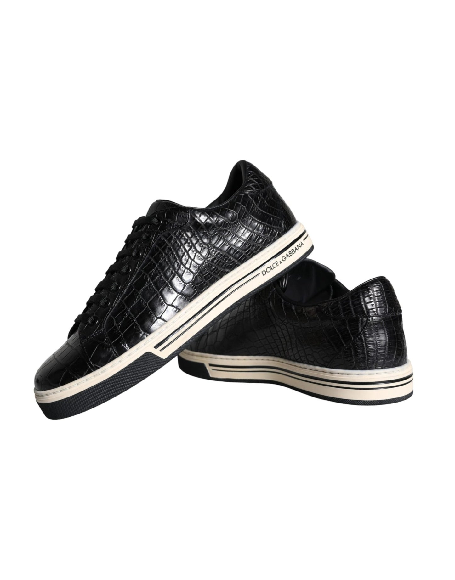 Dolce & Gabbana Black Leather Men Low Top Sneakers Shoes - SMARTMARTNZ