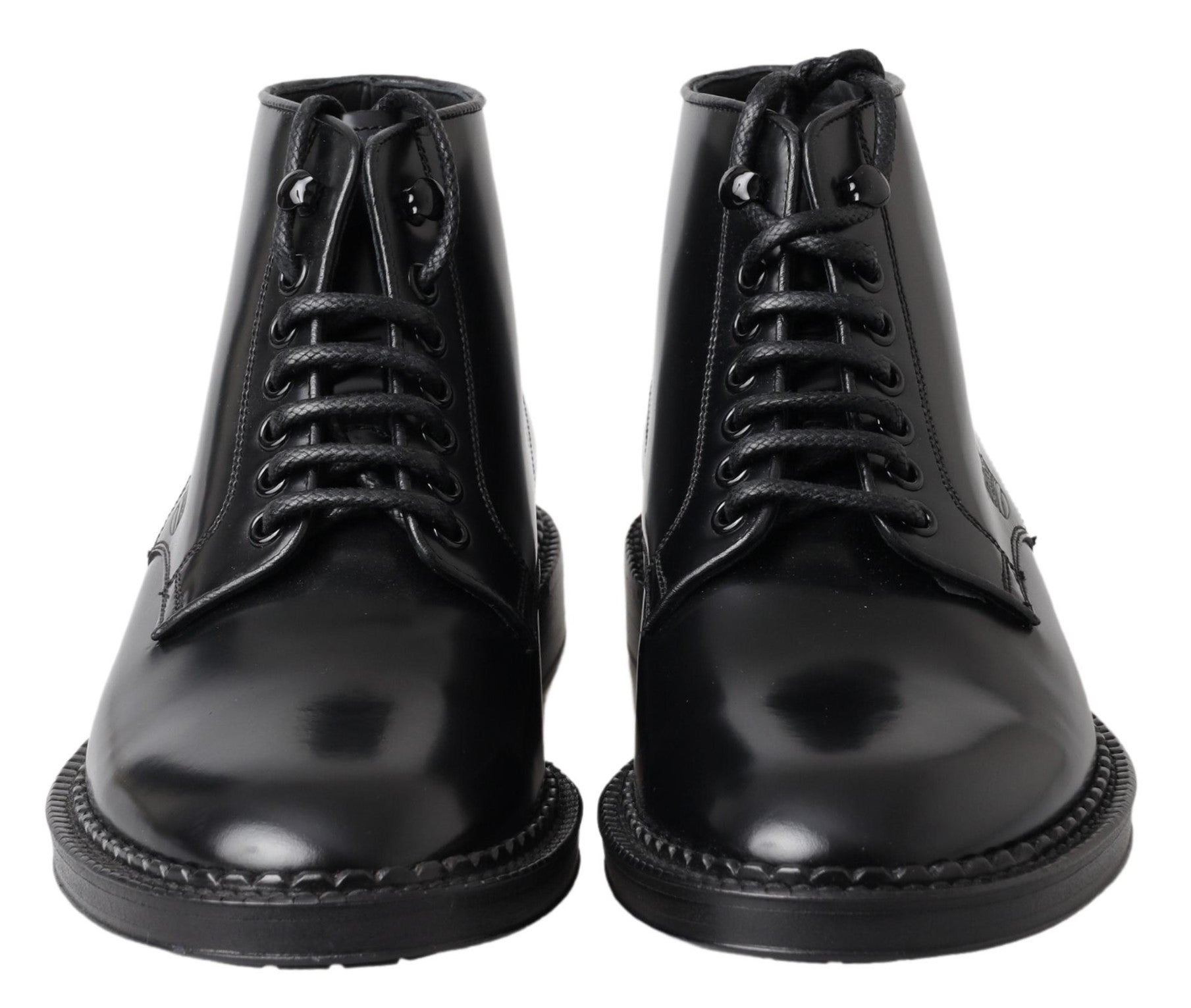 Dolce & Gabbana Black Leather Men Short Boots Lace Up Shoes - SMARTMARTNZ