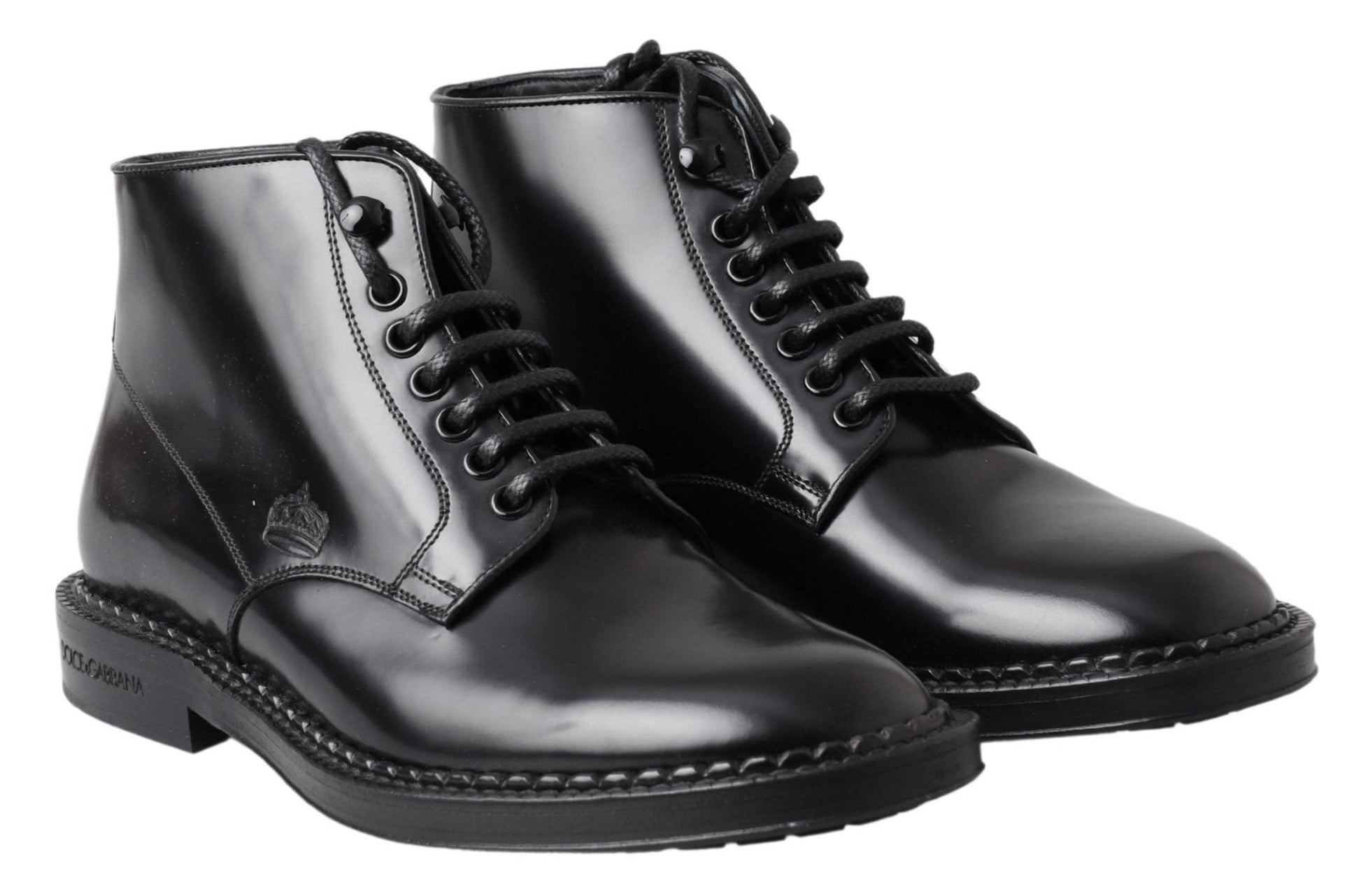 Dolce & Gabbana Black Leather Men Short Boots Lace Up Shoes - SMARTMARTNZ