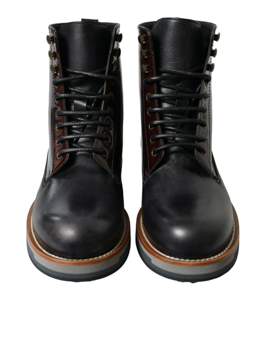Dolce & Gabbana Black Leather Military Combat Boots Shoes - SMARTMARTNZ