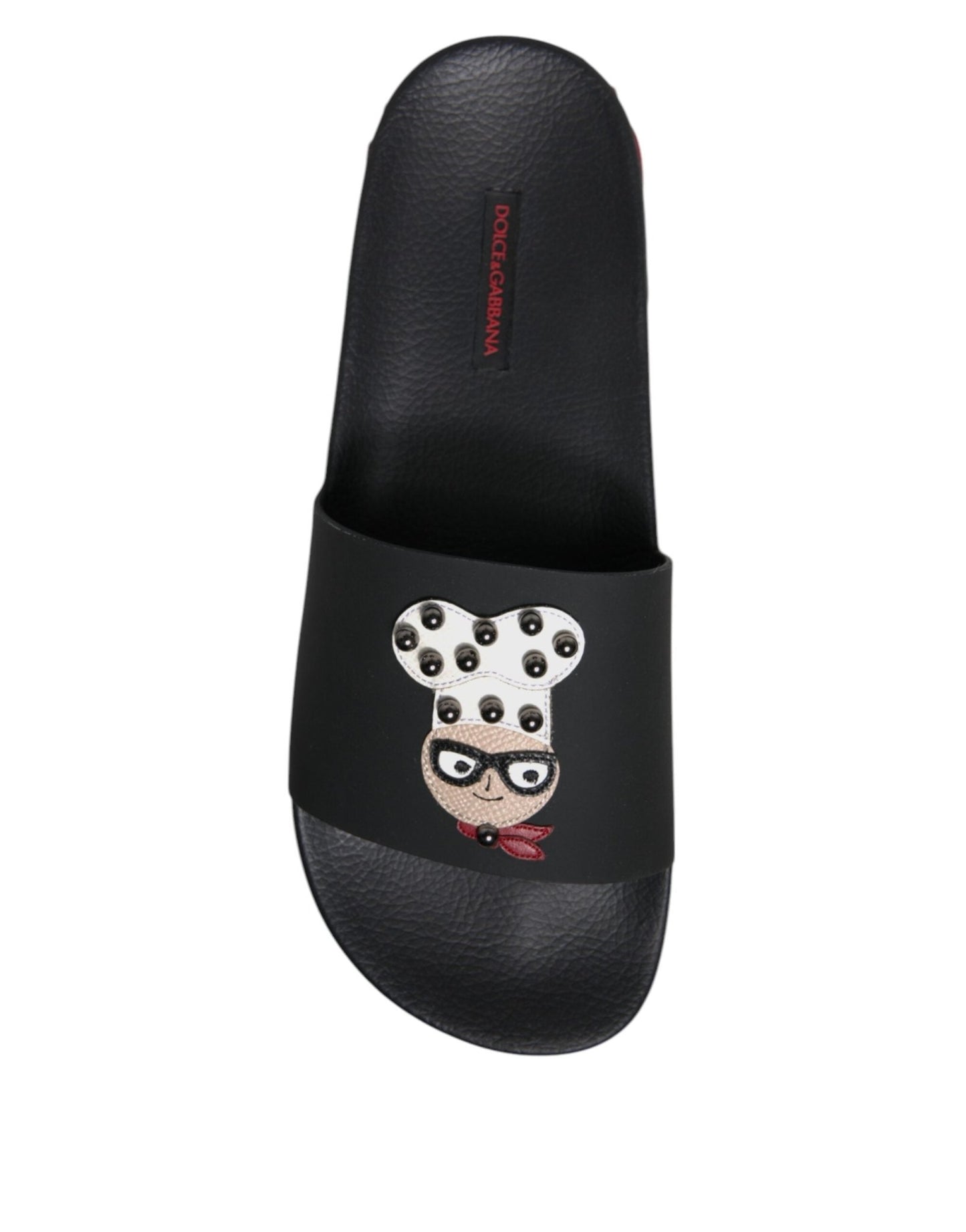 Dolce & Gabbana Black Leather Slides Sandals Beachwear Shoes - SMARTMARTNZ
