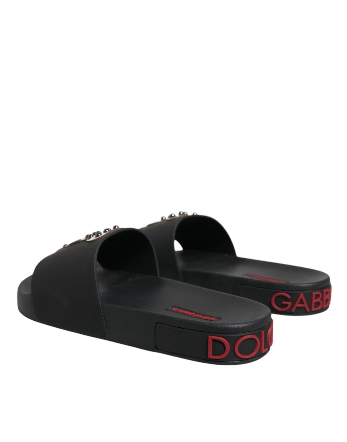 Dolce & Gabbana Black Leather Slides Sandals Beachwear Shoes - SMARTMARTNZ