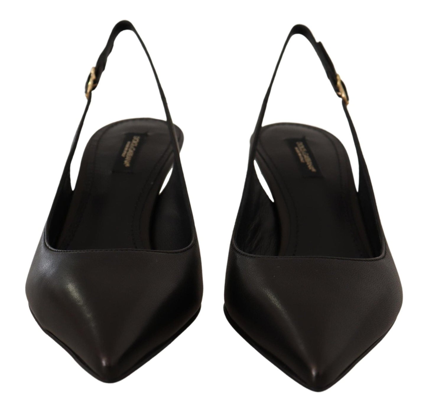 Dolce & Gabbana Black Leather Slingbacks Heels Pumps Shoes - SMARTMARTNZ
