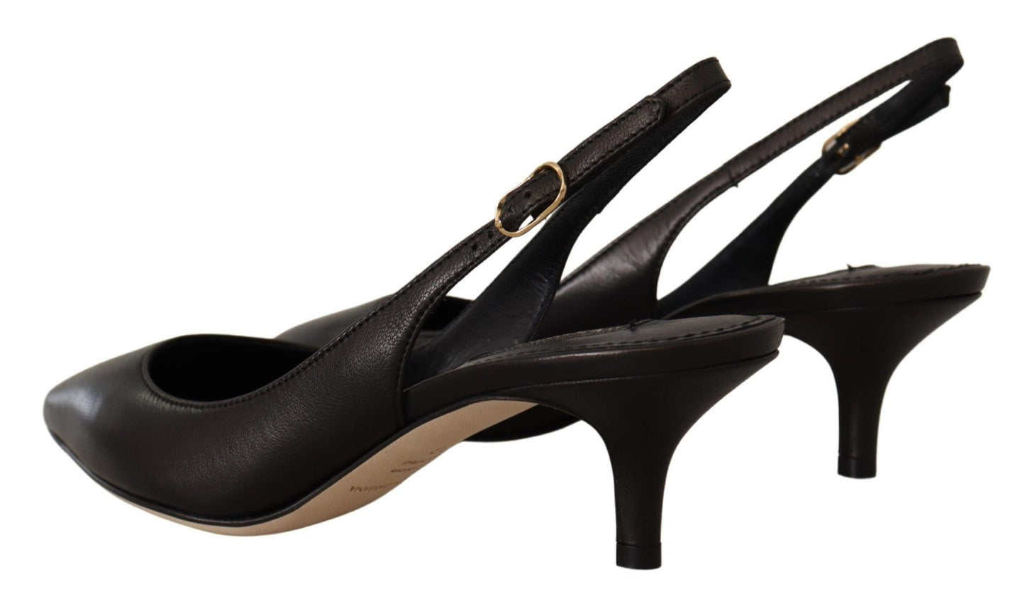 Dolce & Gabbana Black Leather Slingbacks Heels Pumps Shoes - SMARTMARTNZ