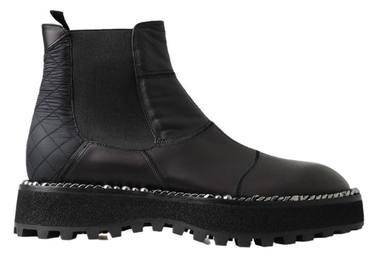Dolce & Gabbana Black Leather Slip on Stretch Boots - SMARTMARTNZ