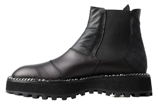 Dolce & Gabbana Black Leather Slip on Stretch Boots - SMARTMARTNZ
