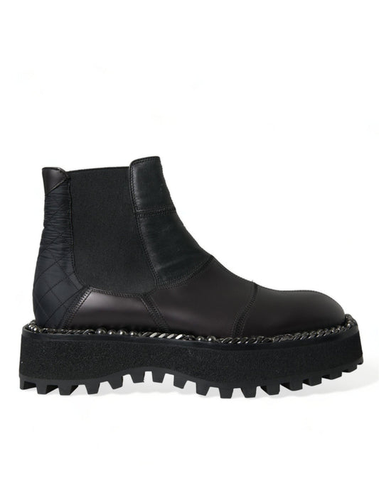 Dolce & Gabbana Black Leather Slip On Stretch Chelsea Boots Shoes - SMARTMARTNZ