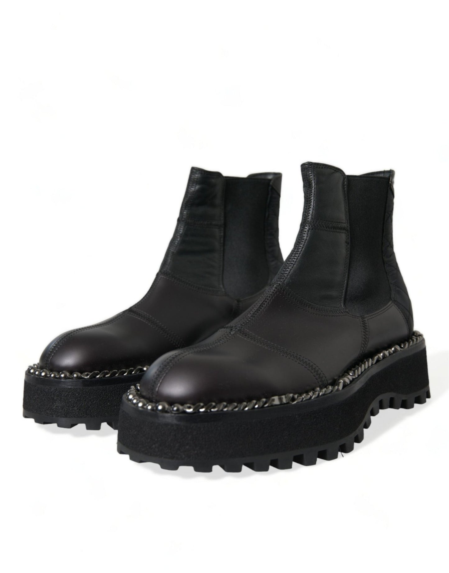 Dolce & Gabbana Black Leather Slip On Stretch Chelsea Boots Shoes - SMARTMARTNZ
