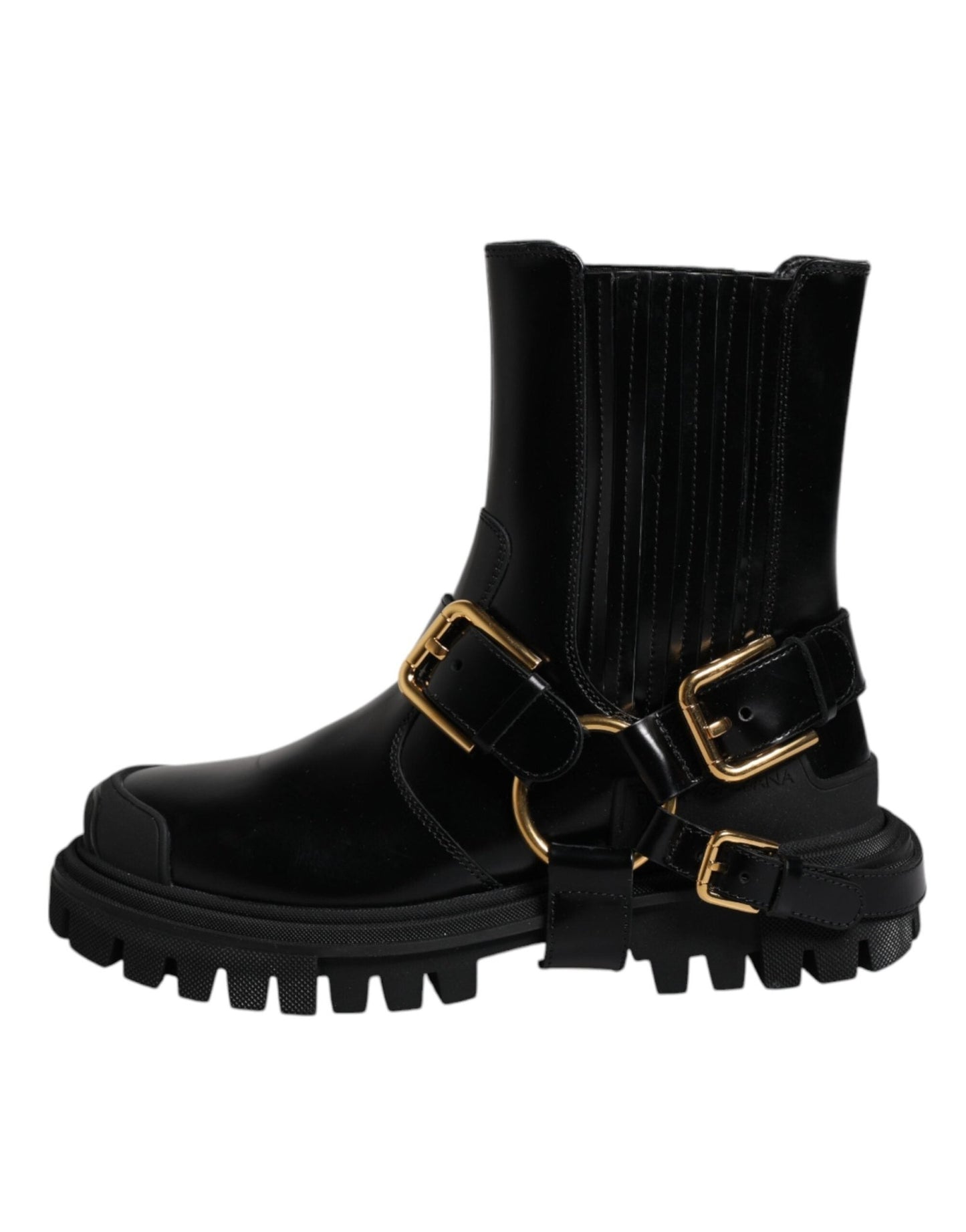 Dolce & Gabbana Black Leather Slip On Stretch Trekking Boots Shoes - SMARTMARTNZ