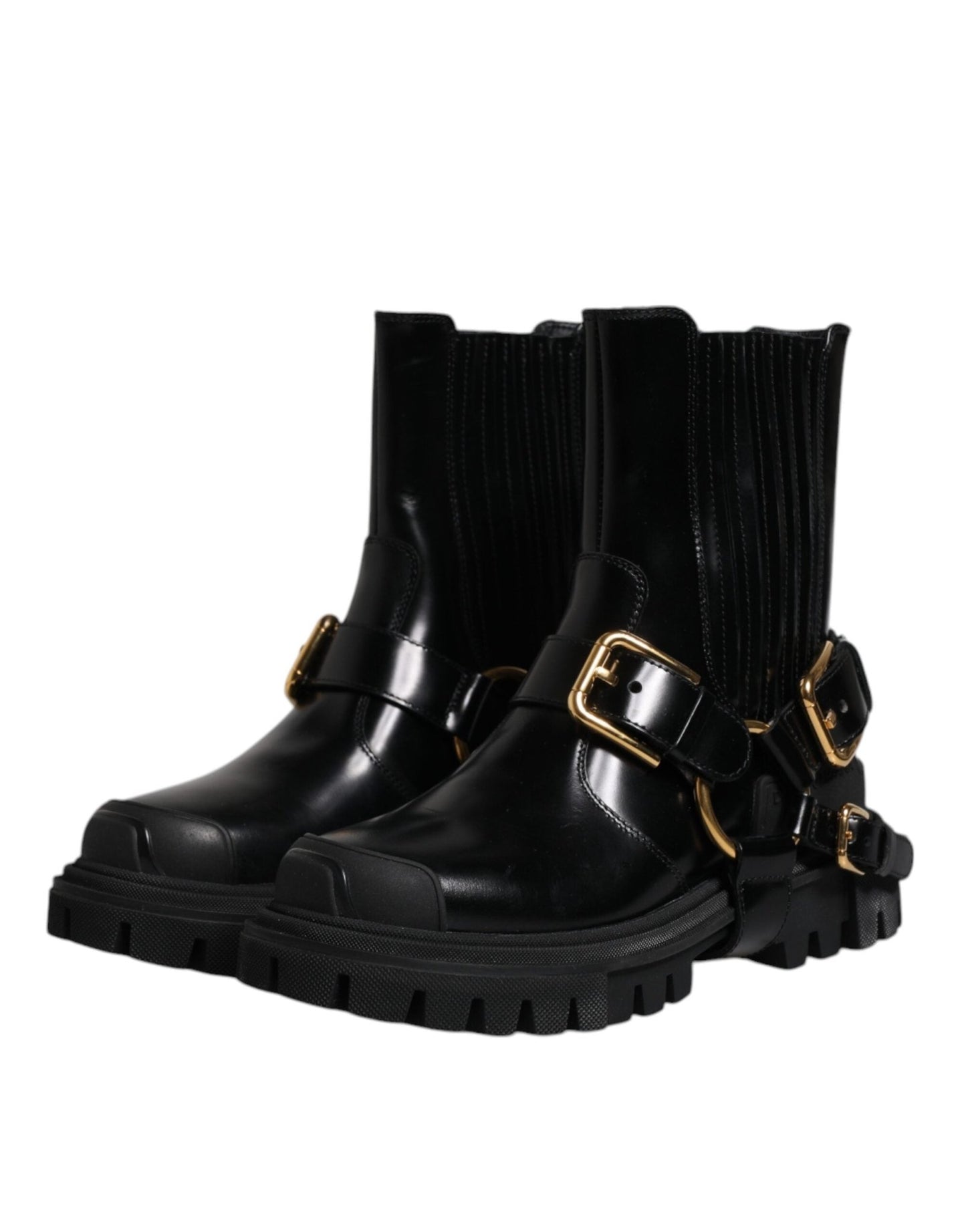 Dolce & Gabbana Black Leather Slip On Stretch Trekking Boots Shoes - SMARTMARTNZ