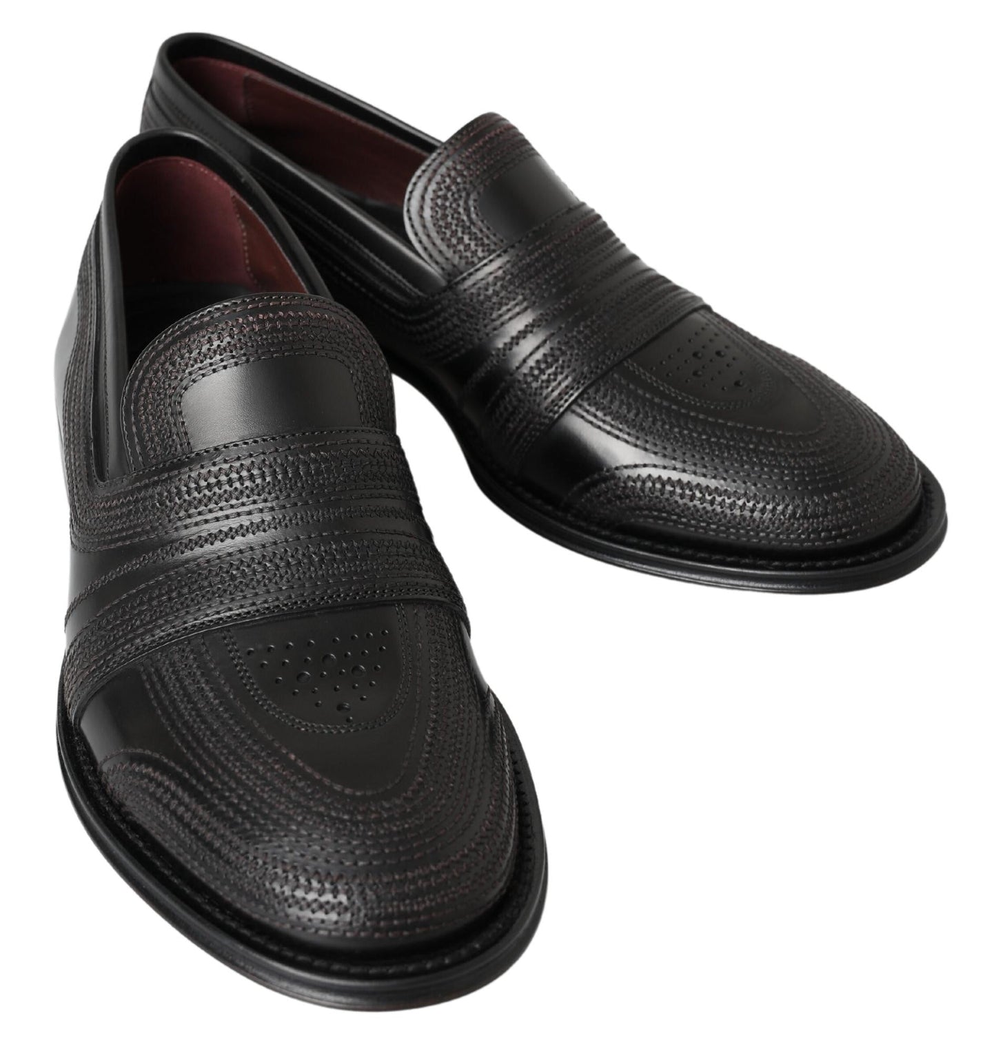 Dolce & Gabbana Black Leather Slipper Loafers Stitched Shoes - SMARTMARTNZ