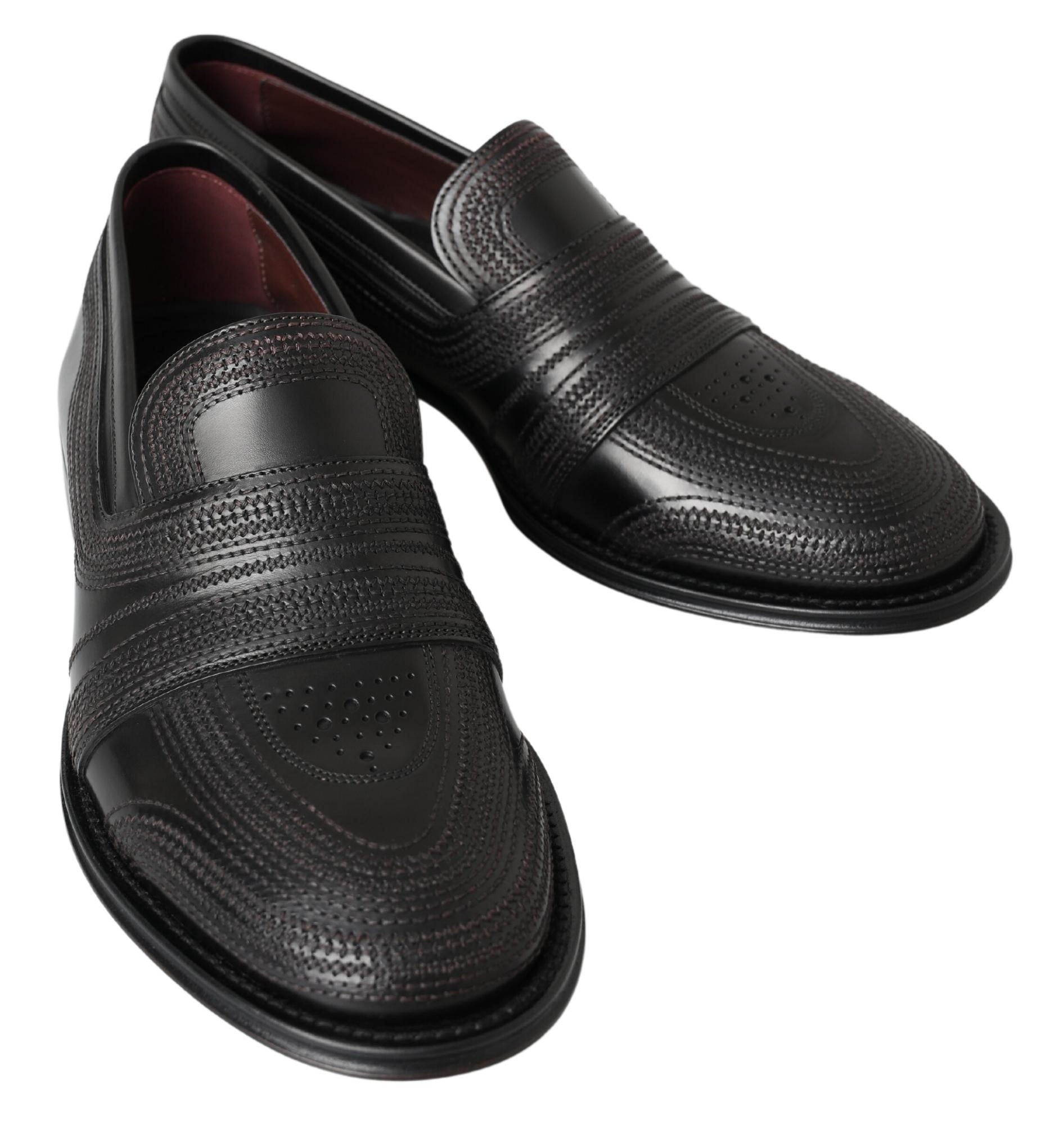 Dolce & Gabbana Black Leather Slipper Loafers Stitched Shoes - SMARTMARTNZ