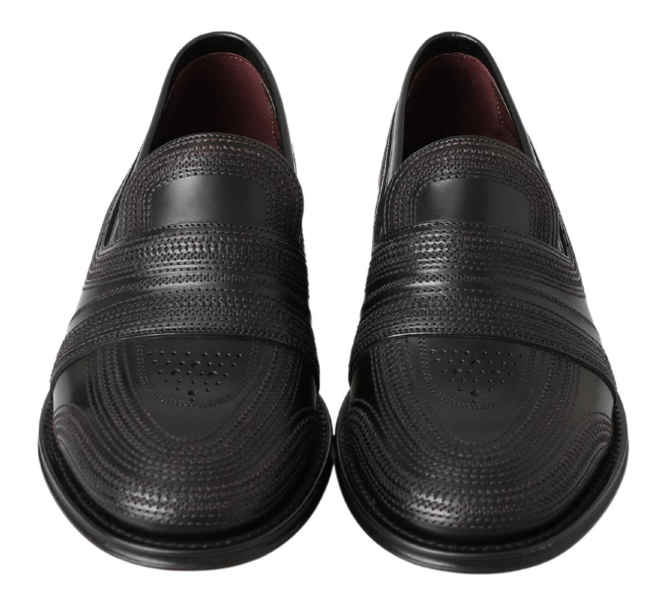 Dolce & Gabbana Black Leather Slipper Loafers Stitched Shoes - SMARTMARTNZ
