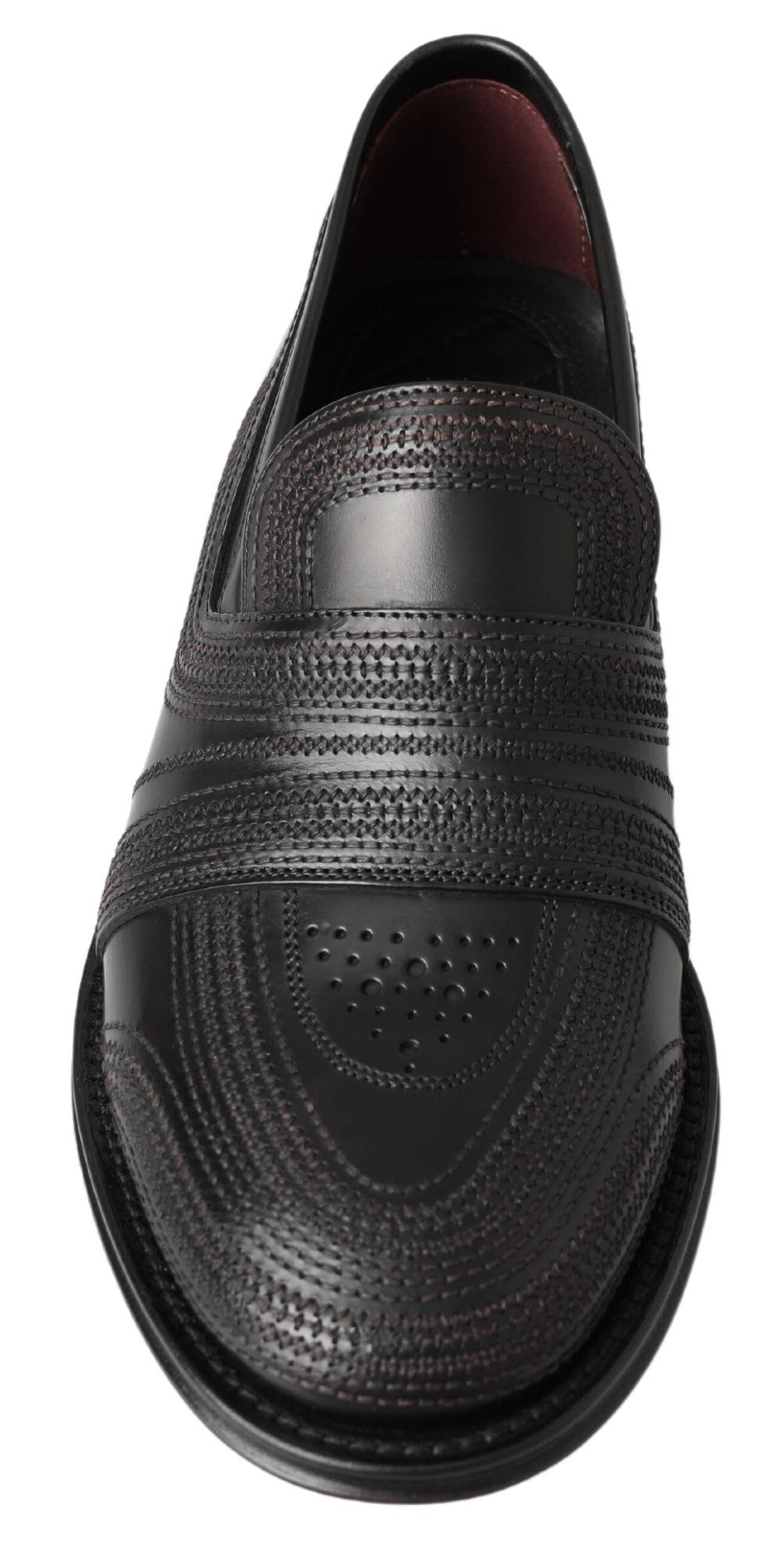 Dolce & Gabbana Black Leather Slipper Loafers Stitched Shoes - SMARTMARTNZ