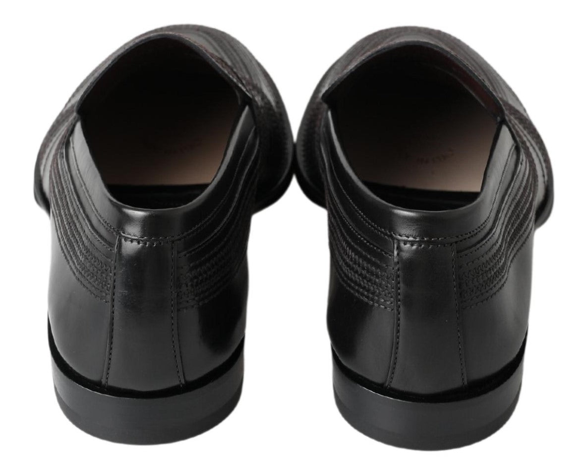 Dolce & Gabbana Black Leather Slipper Loafers Stitched Shoes - SMARTMARTNZ