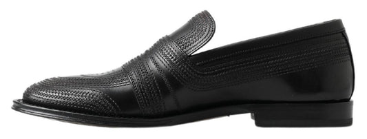 Dolce & Gabbana Black Leather Slipper Loafers Stitched Shoes - SMARTMARTNZ
