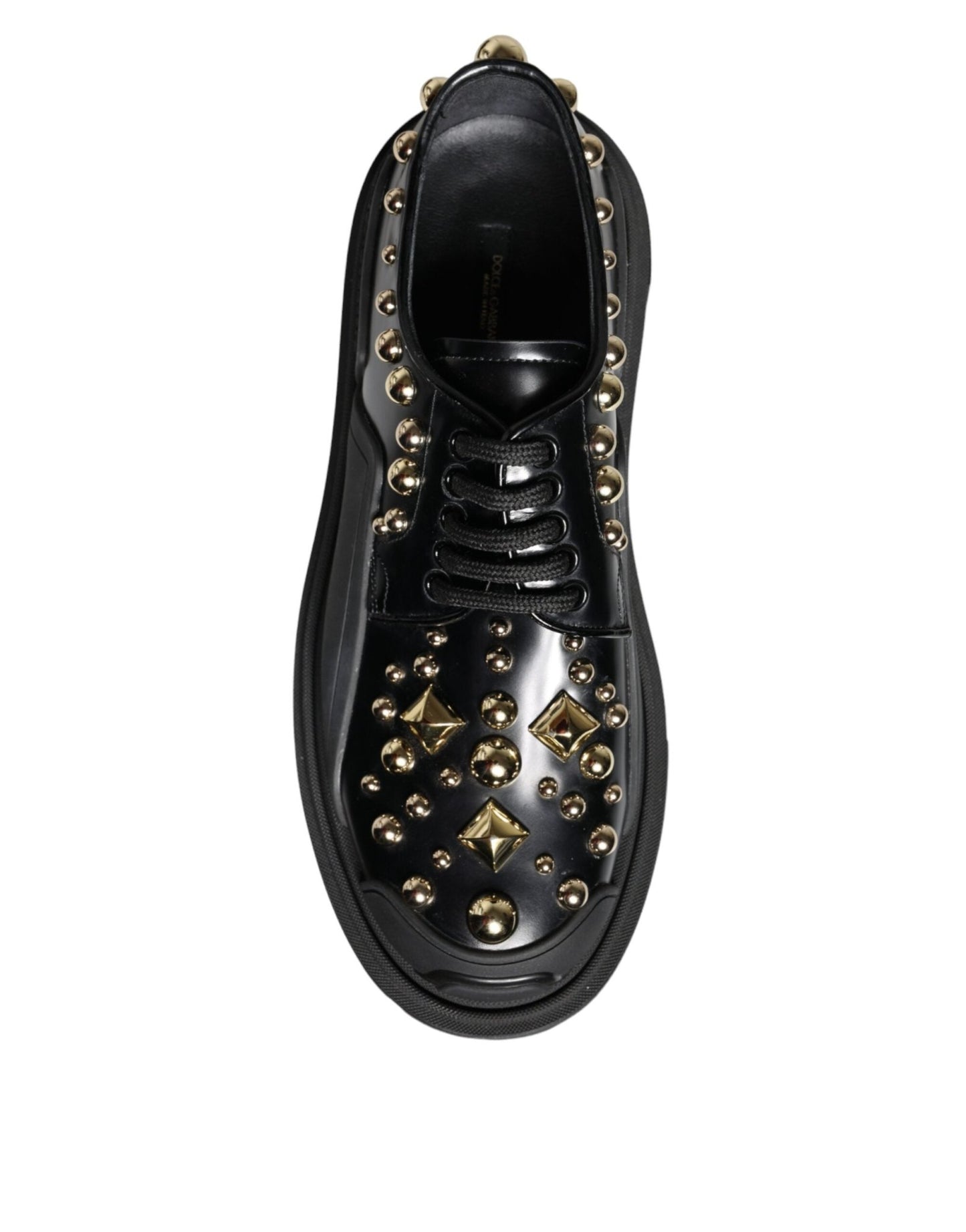 Dolce & Gabbana Black Leather Trekking Derby Embellished Shoes - SMARTMARTNZ
