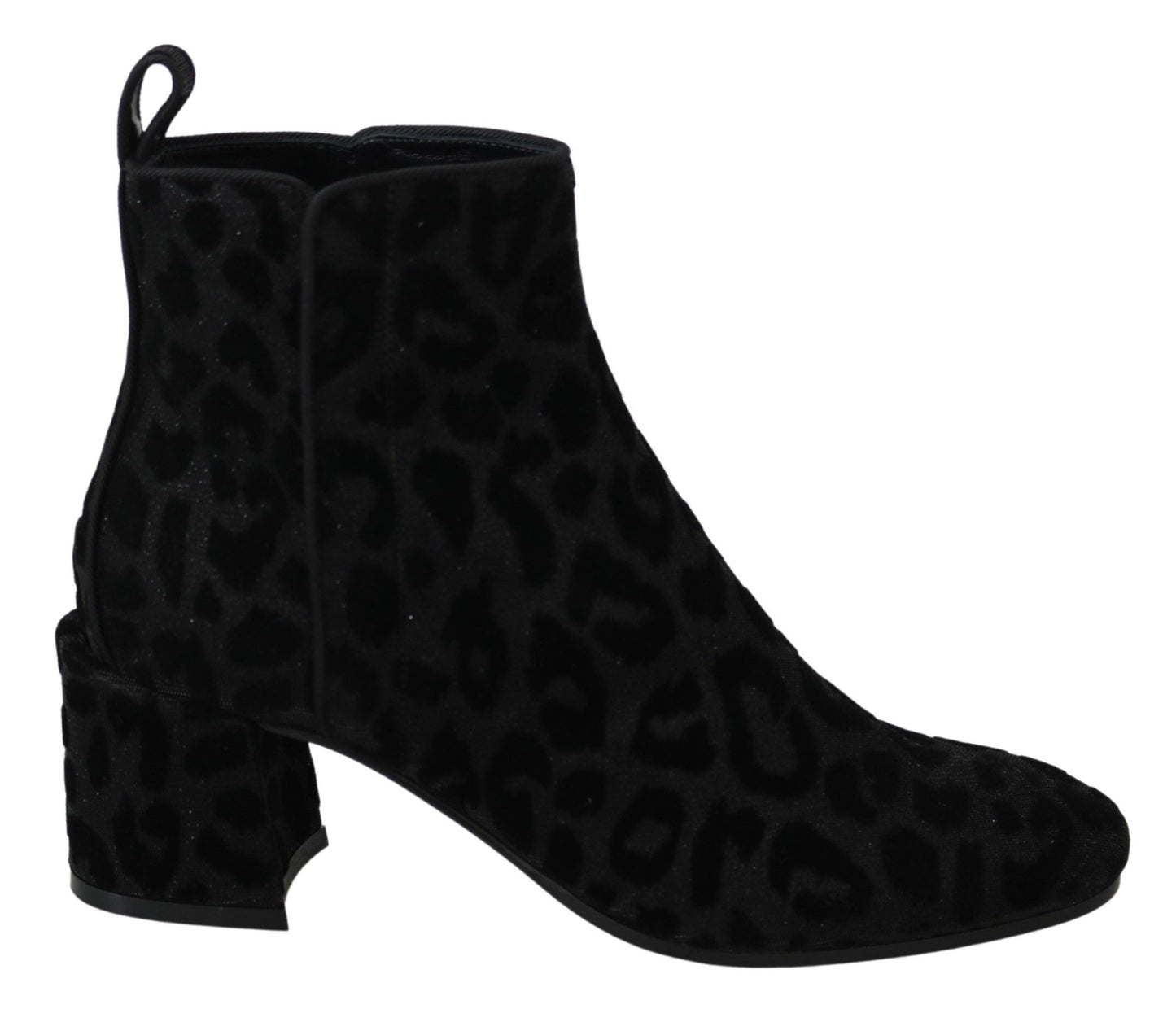 Dolce & Gabbana Black Leopard Short Boots Zipper Shoes - SMARTMARTNZ