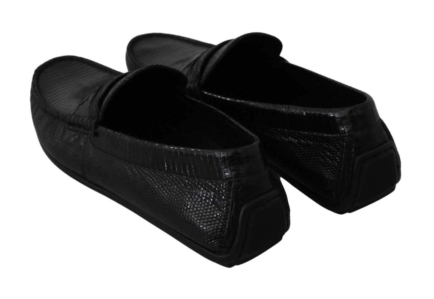 Dolce & Gabbana Black Lizard Leather Flat Loafers Shoes - SMARTMARTNZ
