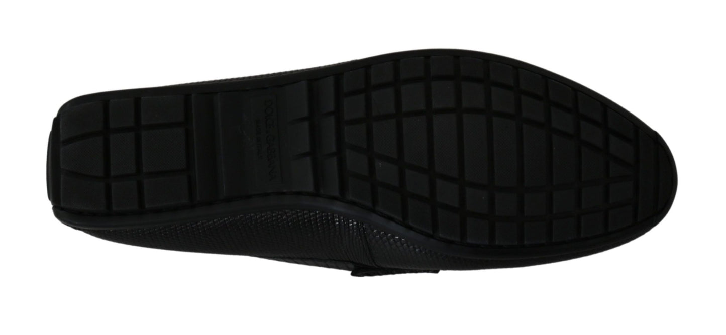 Dolce & Gabbana Black Lizard Leather Flat Loafers Shoes - SMARTMARTNZ