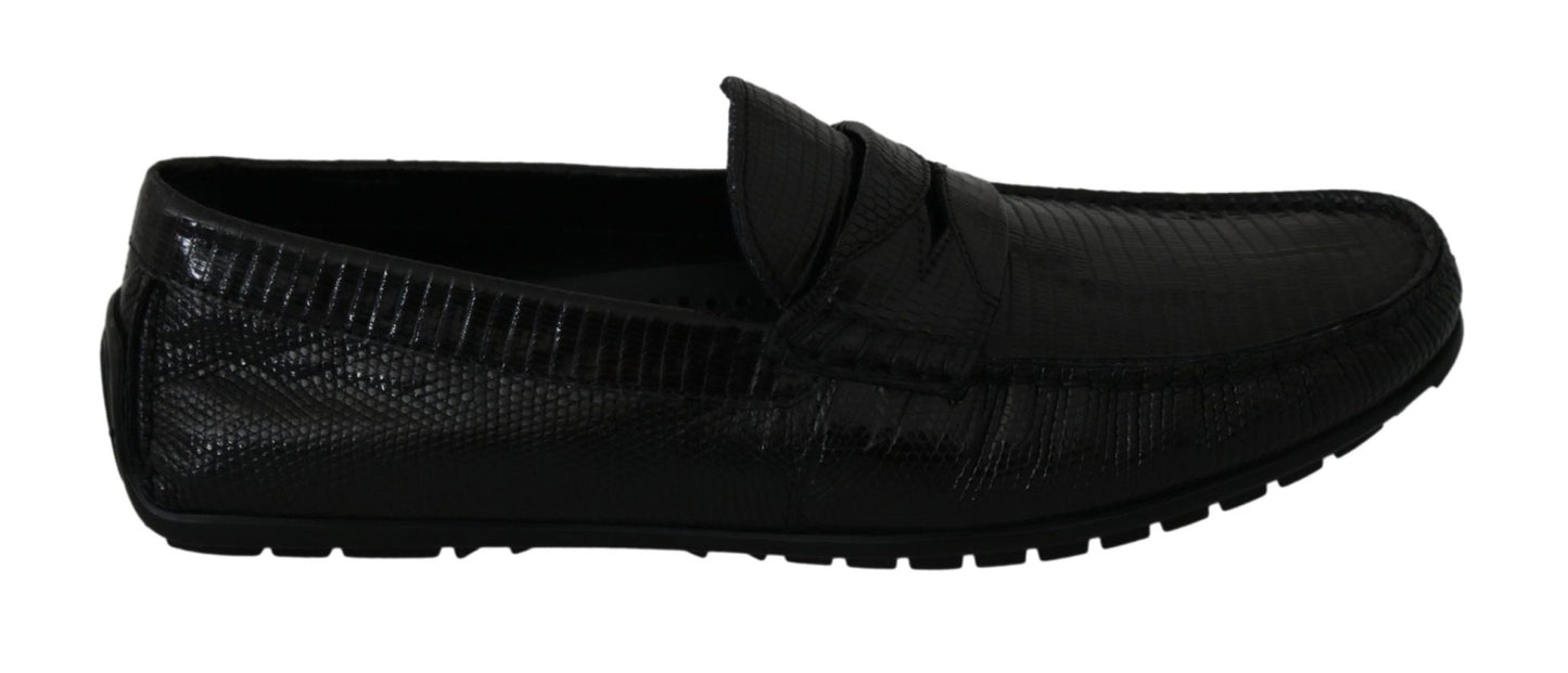 Dolce & Gabbana Black Lizard Leather Flat Loafers Shoes - SMARTMARTNZ