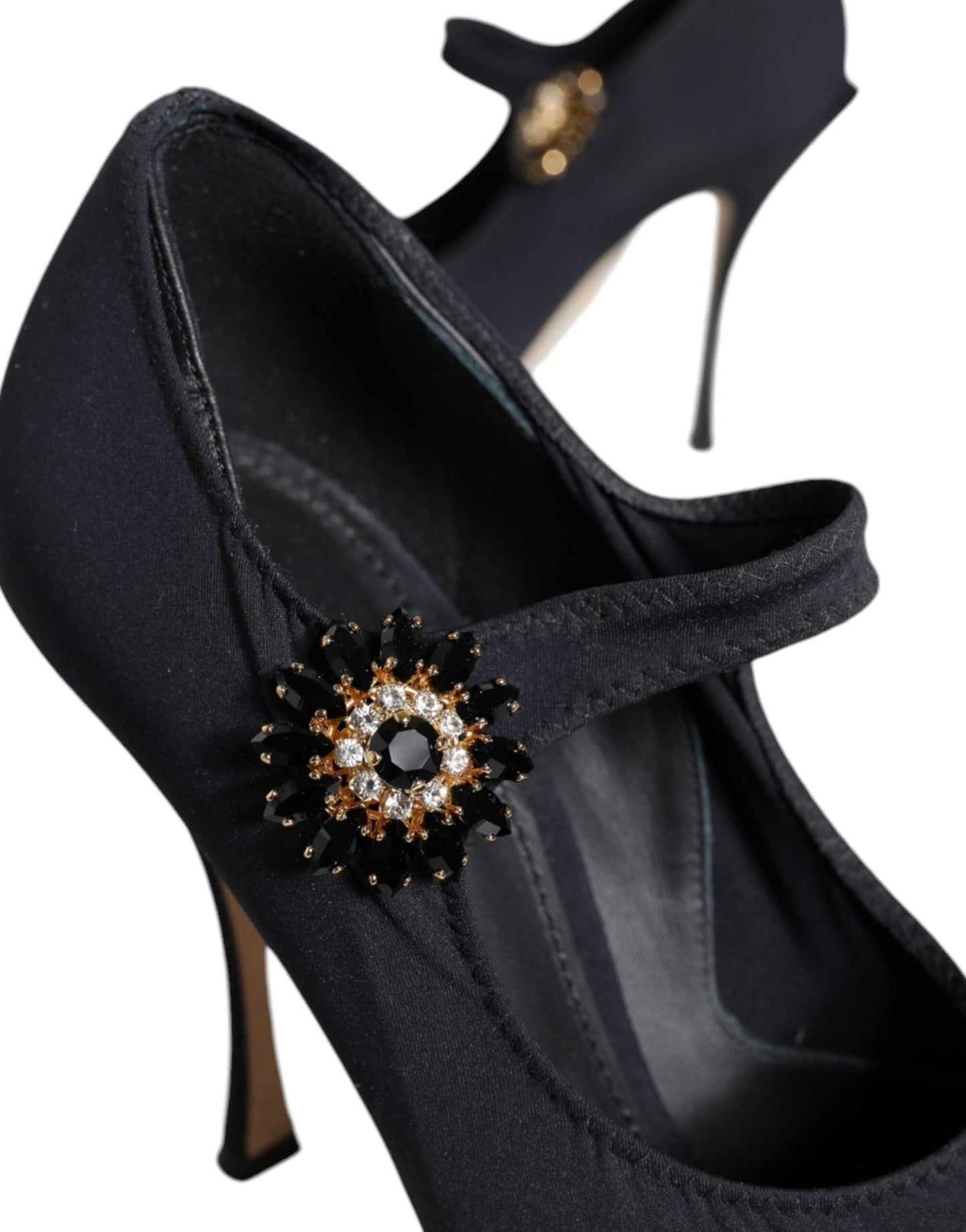 Dolce & Gabbana Black Mary Jane Jersey Crystal Pumps Shoes - SMARTMARTNZ