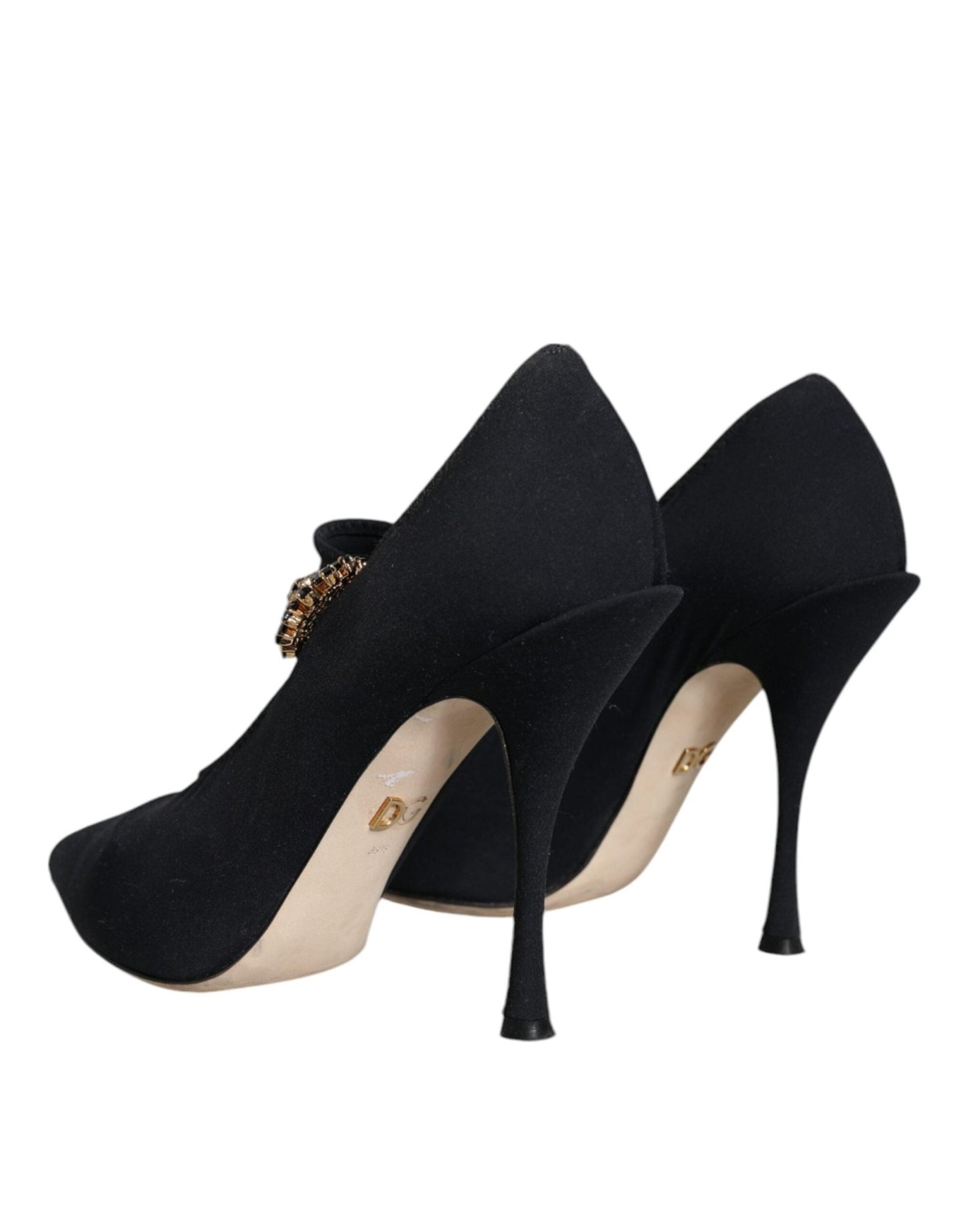 Dolce & Gabbana Black Mary Jane Jersey Crystal Pumps Shoes - SMARTMARTNZ