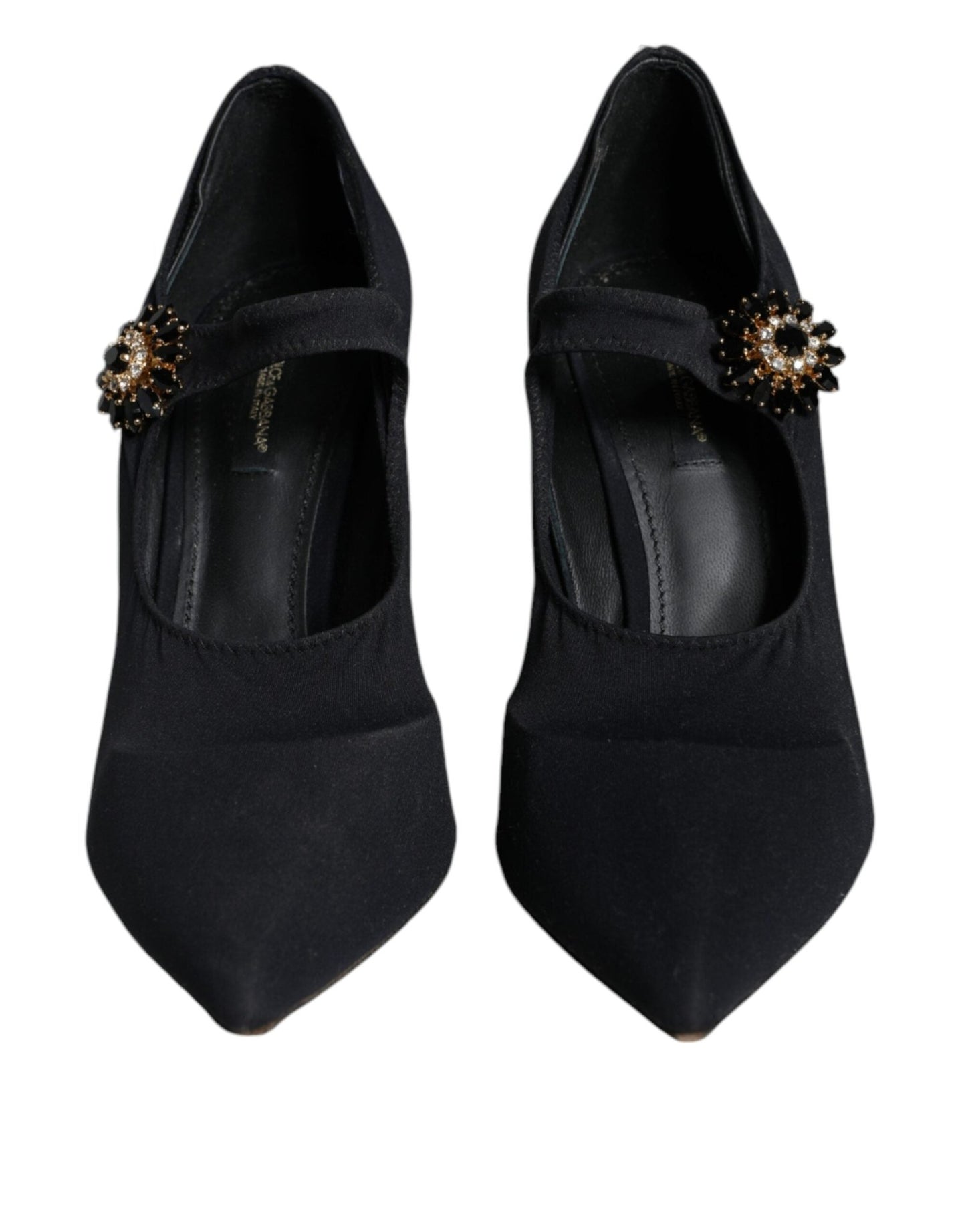 Dolce & Gabbana Black Mary Jane Jersey Crystal Pumps Shoes - SMARTMARTNZ
