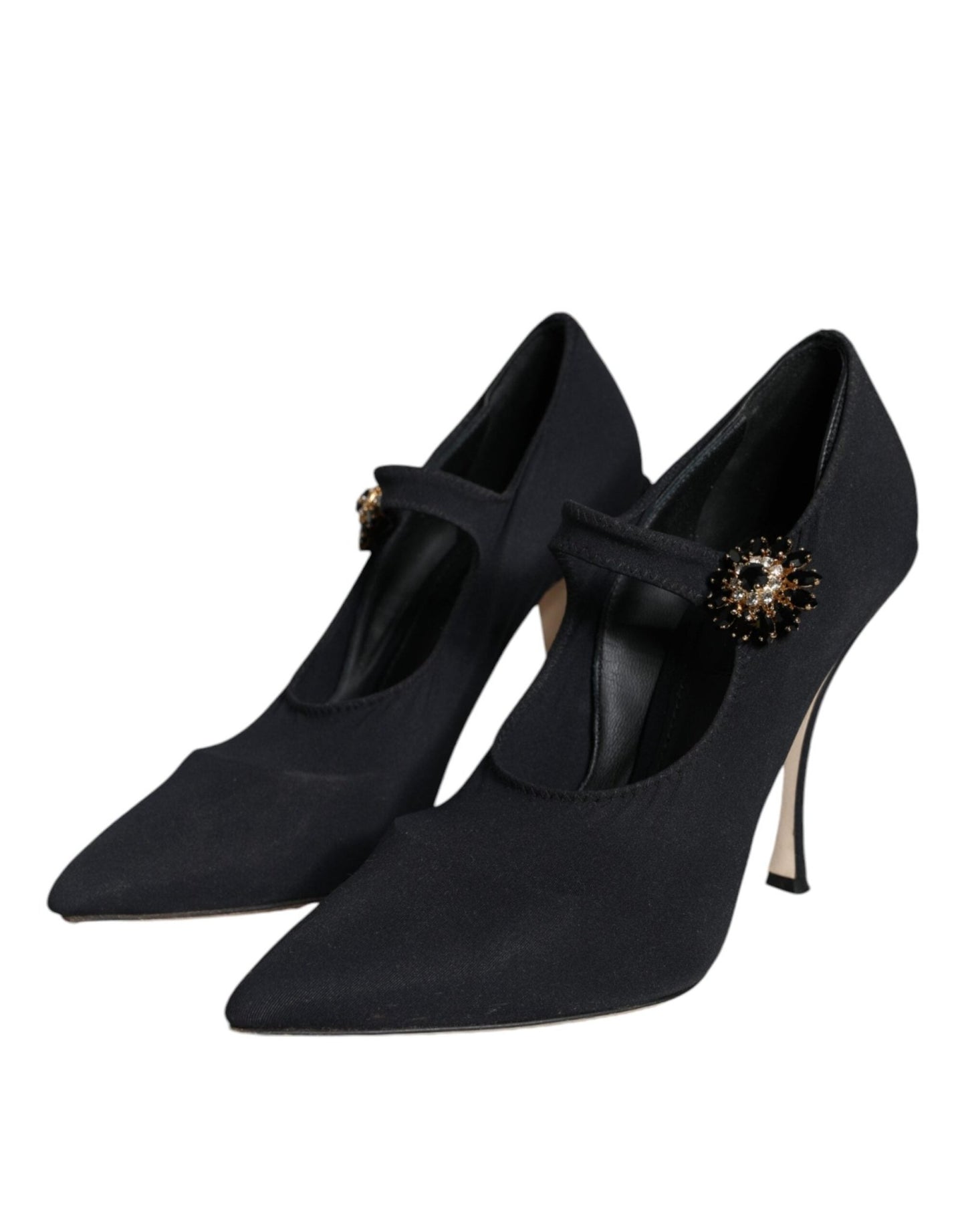Dolce & Gabbana Black Mary Jane Jersey Crystal Pumps Shoes - SMARTMARTNZ
