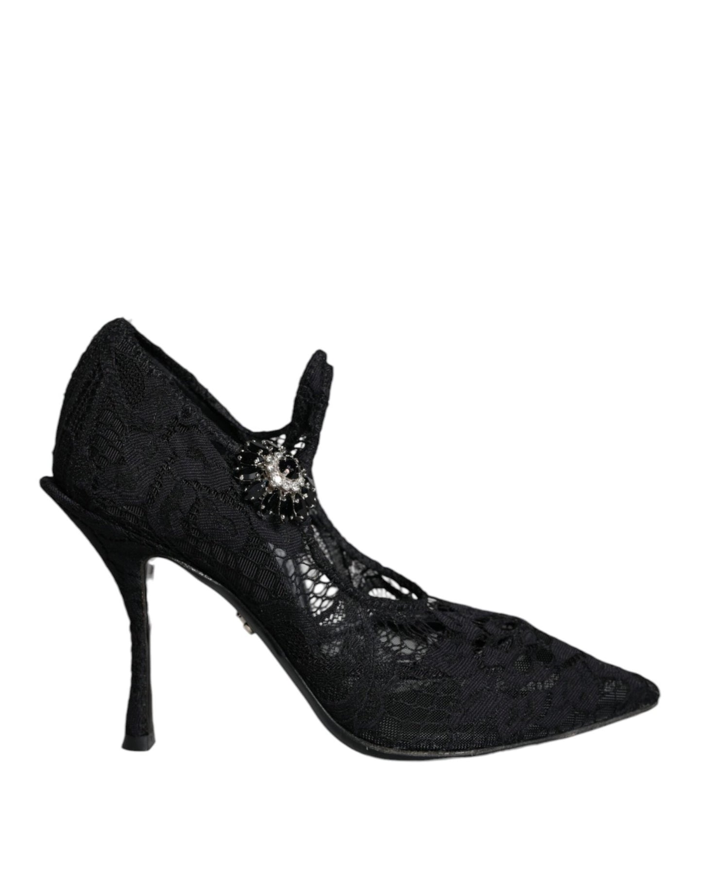 Dolce & Gabbana Black Mary Jane Pumps Lace Crystals Heels Shoes - SMARTMARTNZ