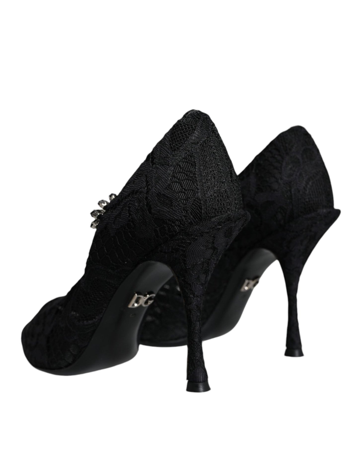 Dolce & Gabbana Black Mary Jane Pumps Lace Crystals Heels Shoes - SMARTMARTNZ
