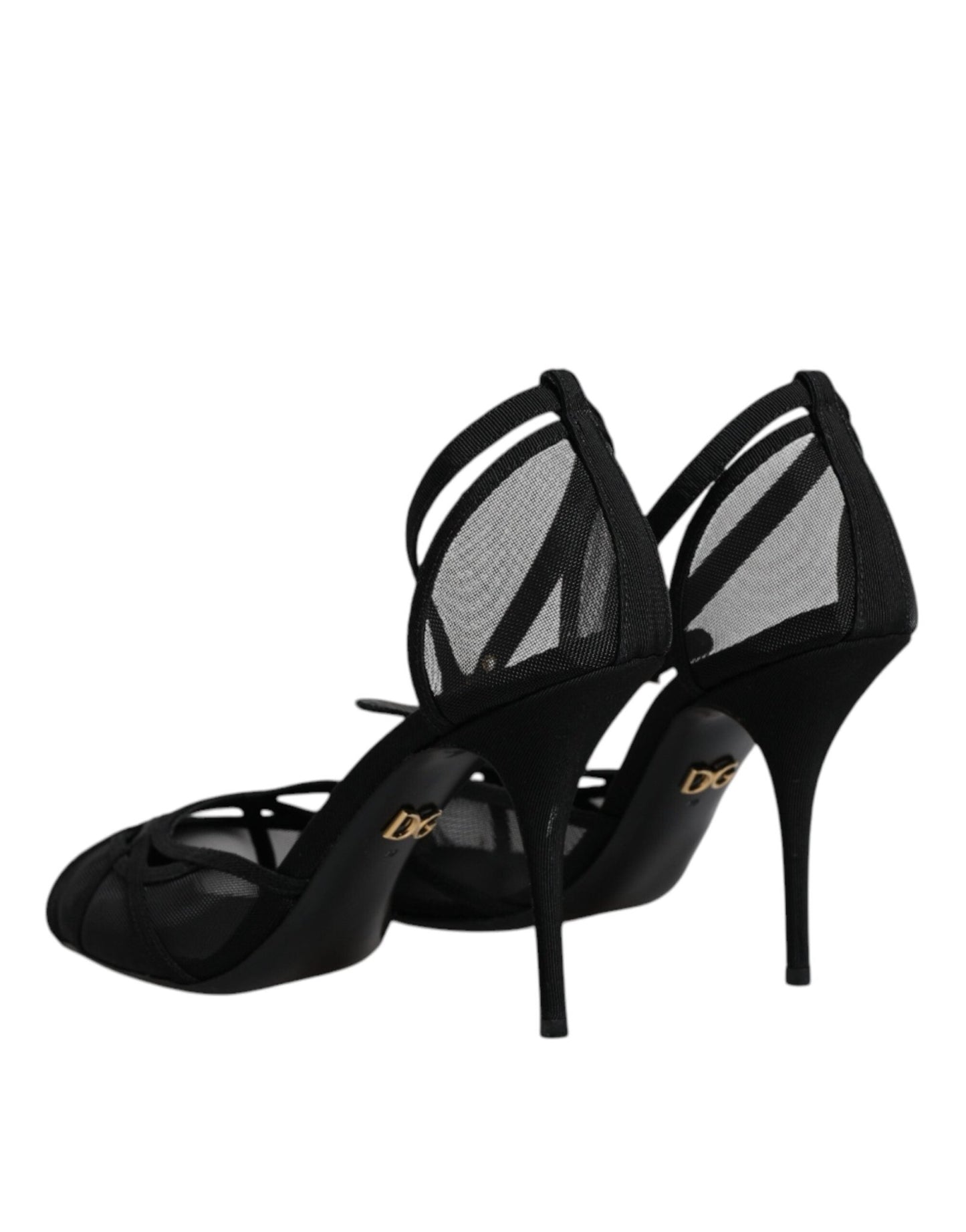 Dolce & Gabbana Black Mesh Ankle Strap Heels Pumps Shoes - SMARTMARTNZ