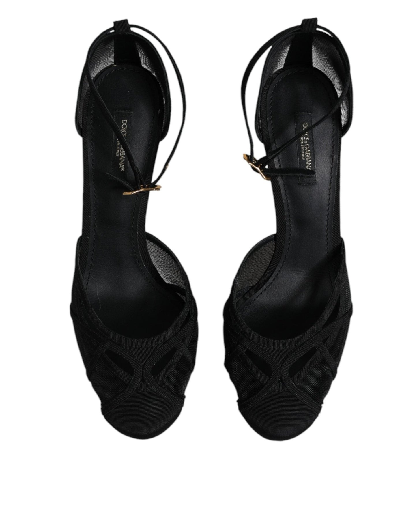 Dolce & Gabbana Black Mesh Ankle Strap Heels Pumps Shoes - SMARTMARTNZ