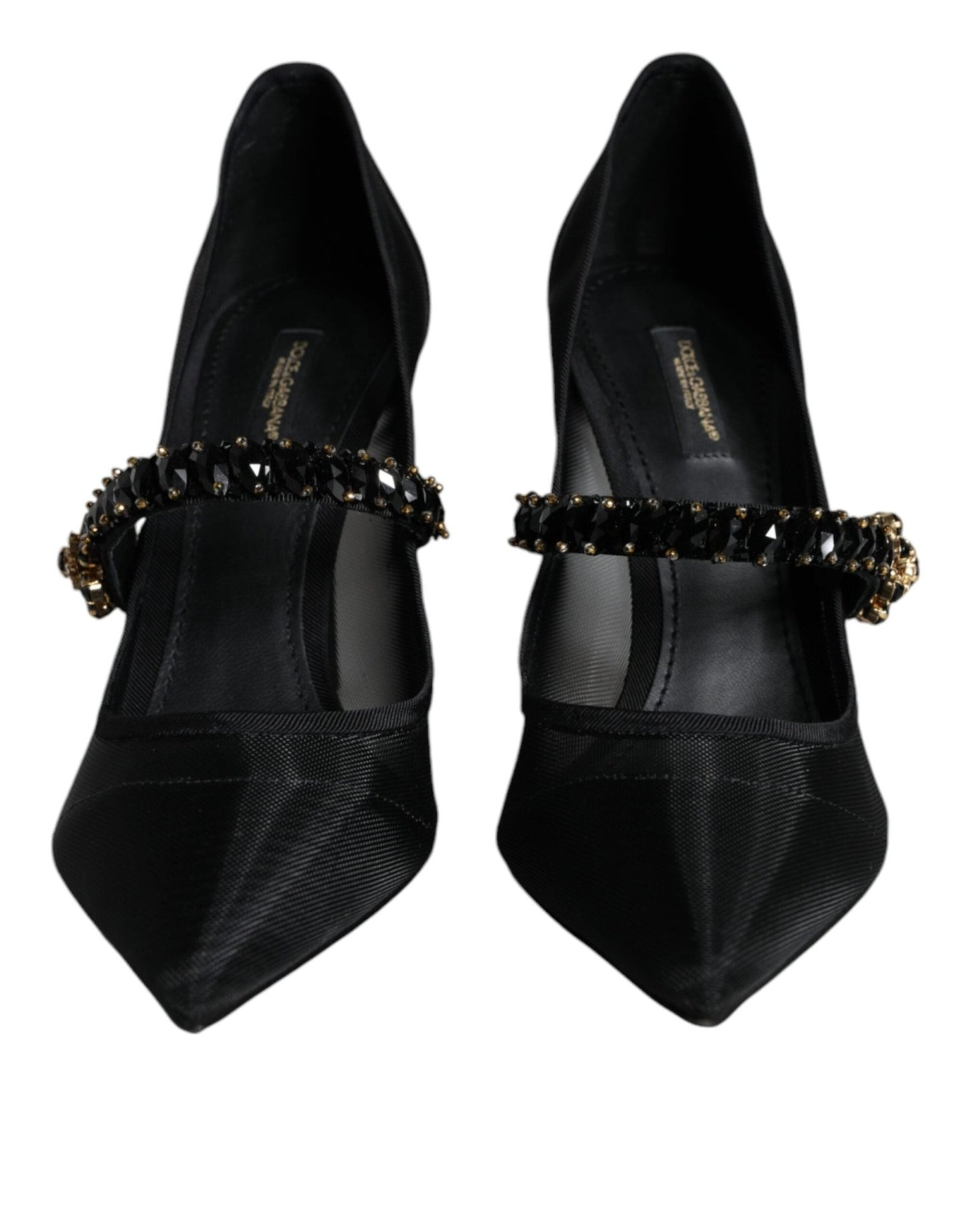 Dolce & Gabbana Black Mesh Mary Jane Crystal Heel Pumps Shoes - SMARTMARTNZ