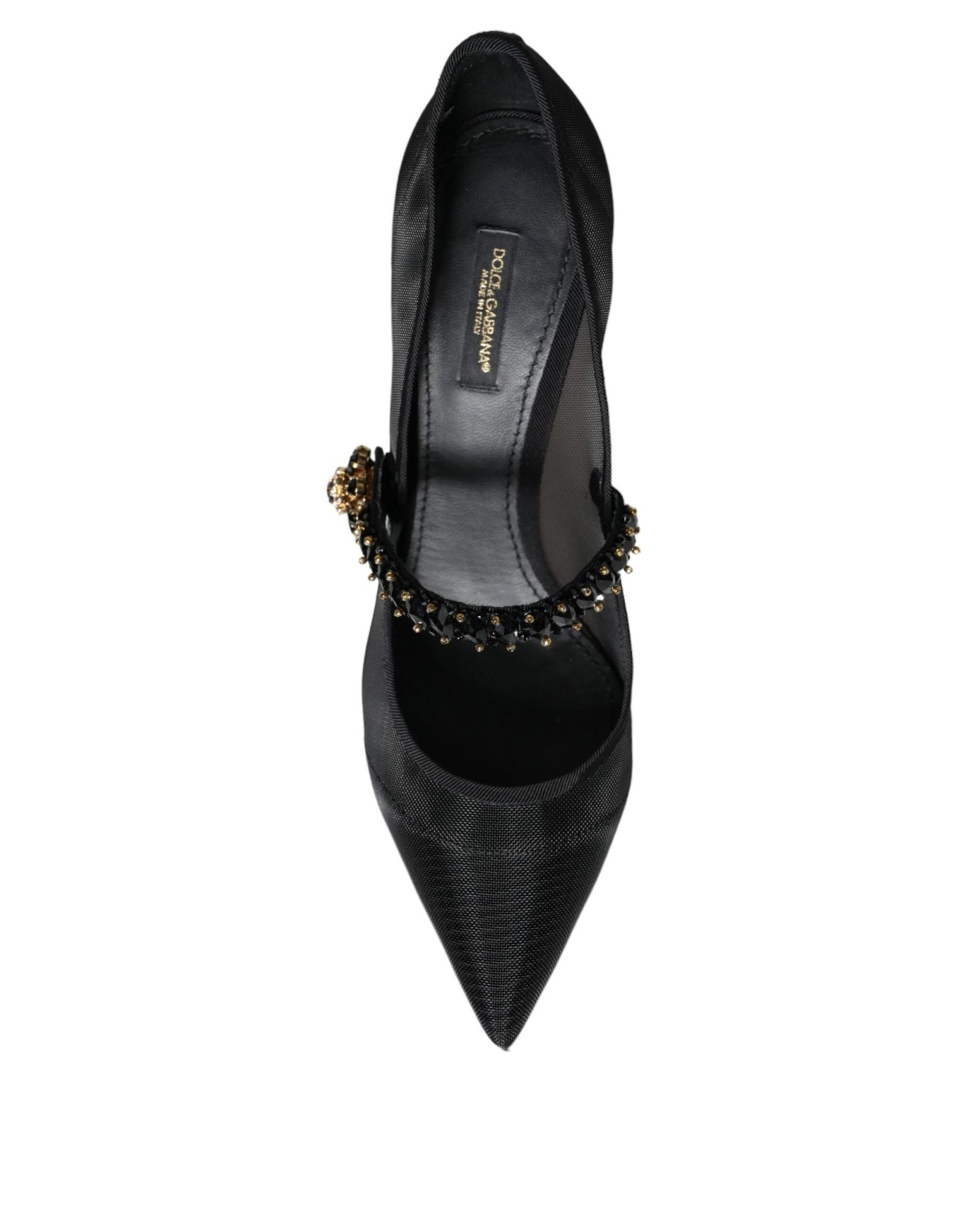 Dolce & Gabbana Black Mesh Mary Jane Crystal Heel Pumps Shoes - SMARTMARTNZ