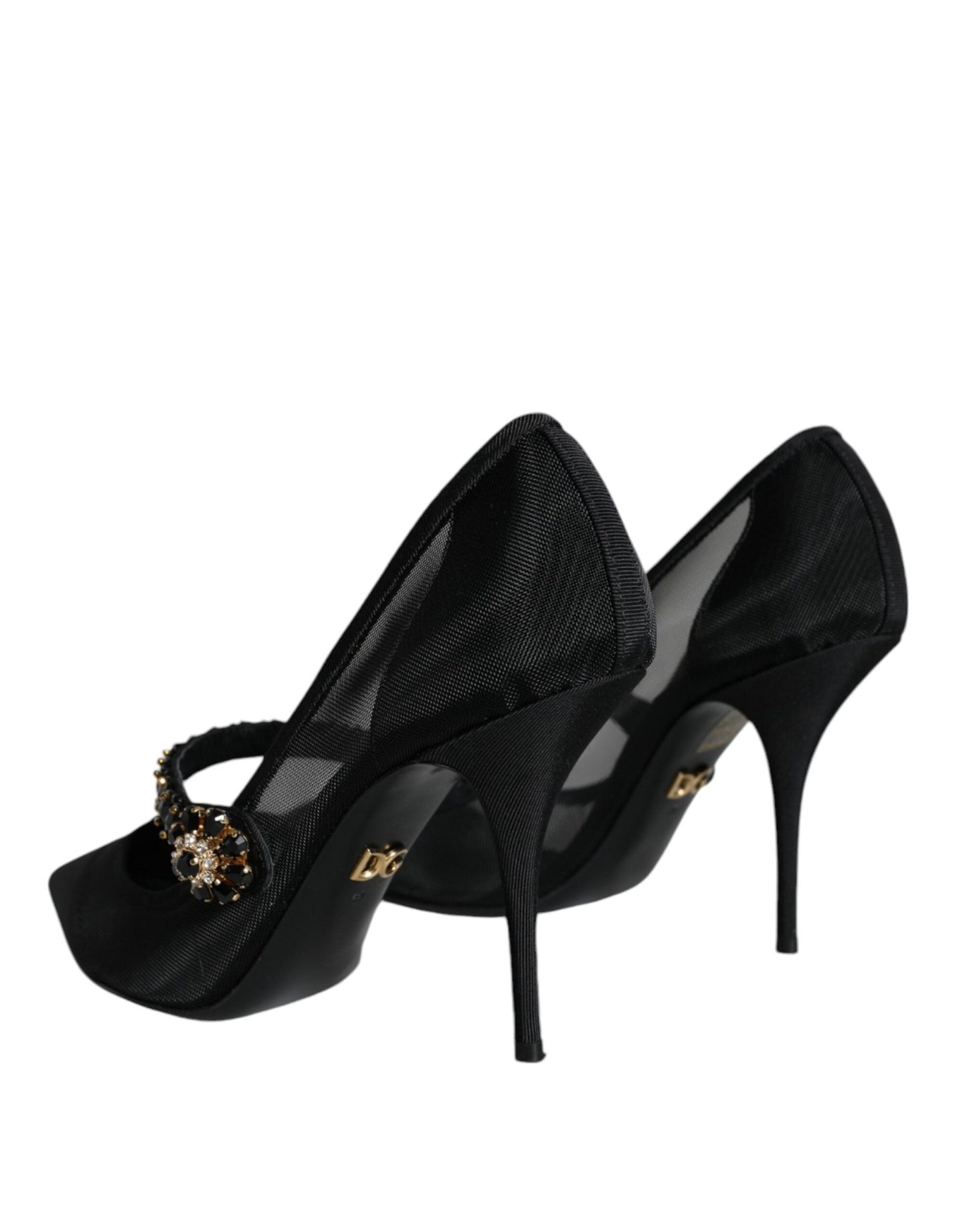 Dolce & Gabbana Black Mesh Mary Jane Crystal Heel Pumps Shoes - SMARTMARTNZ