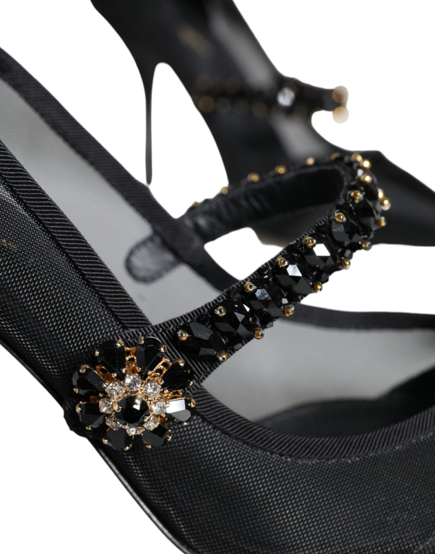 Dolce & Gabbana Black Mesh Mary Jane Crystal Heel Pumps Shoes - SMARTMARTNZ