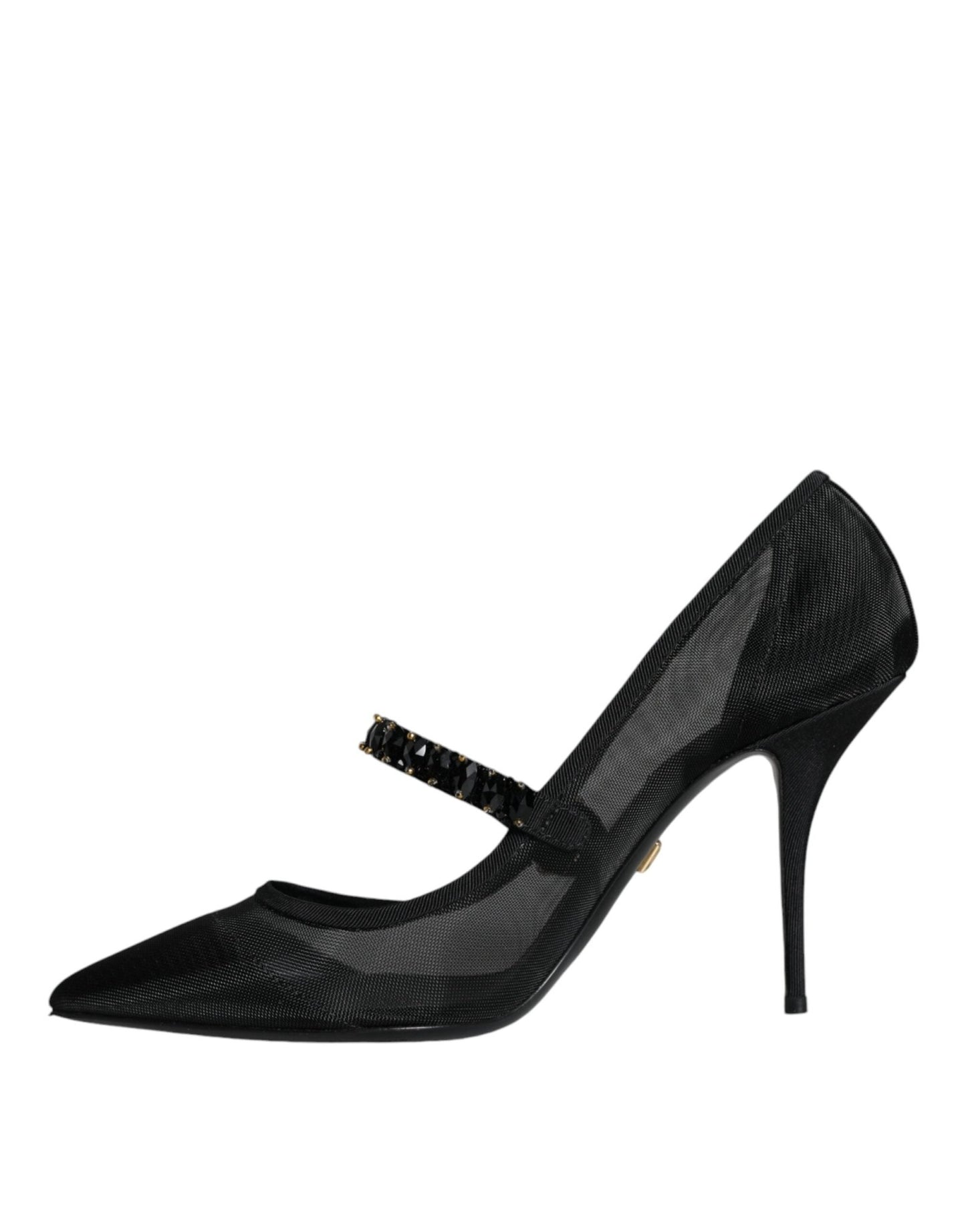 Dolce & Gabbana Black Mesh Mary Jane Crystal Heel Pumps Shoes - SMARTMARTNZ