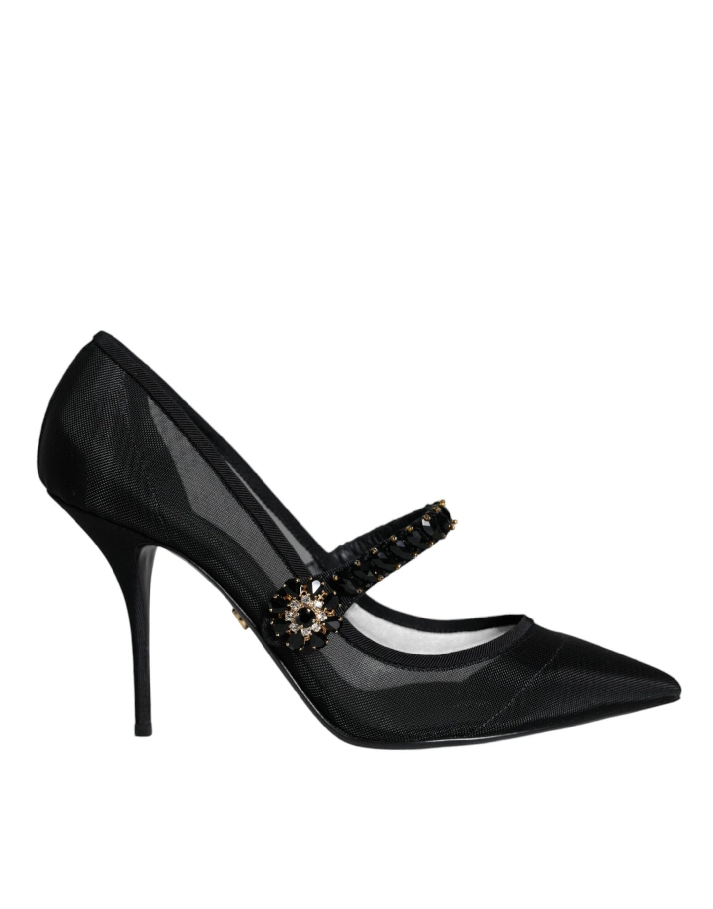 Dolce & Gabbana Black Mesh Mary Jane Crystal Heel Pumps Shoes - SMARTMARTNZ