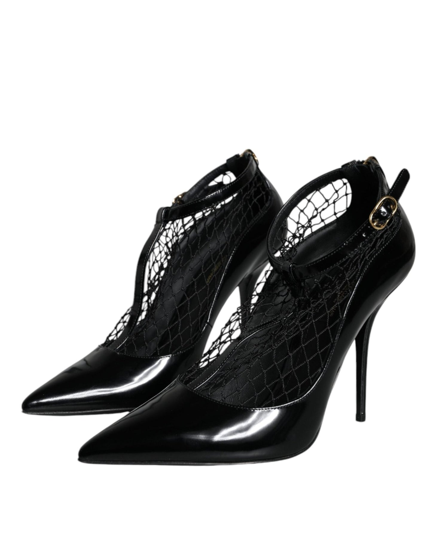 Dolce & Gabbana Black Mesh Patent Leather Heels Pumps Shoes - SMARTMARTNZ