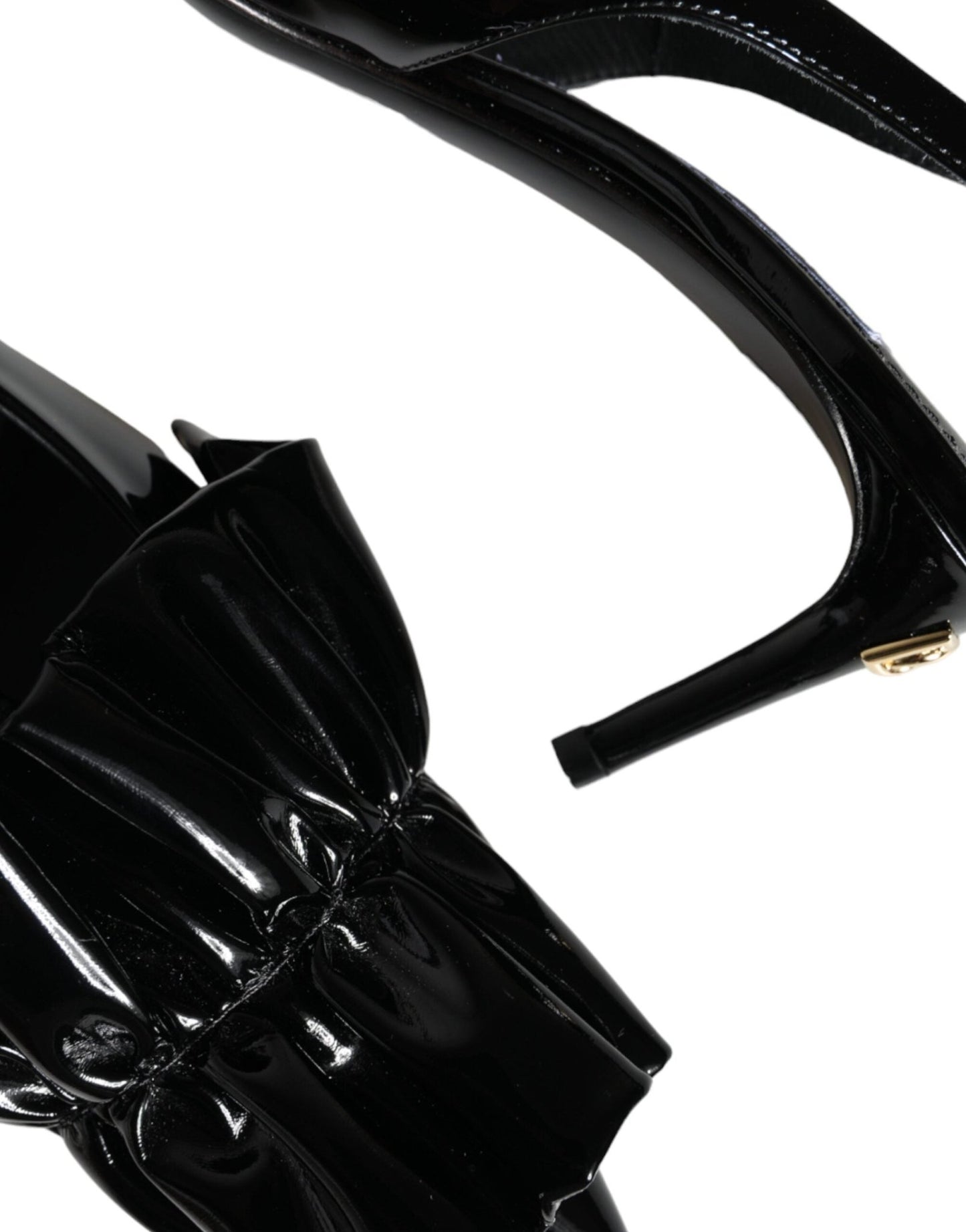 Dolce & Gabbana Black Patent Leather Heels Slingback Shoes - SMARTMARTNZ