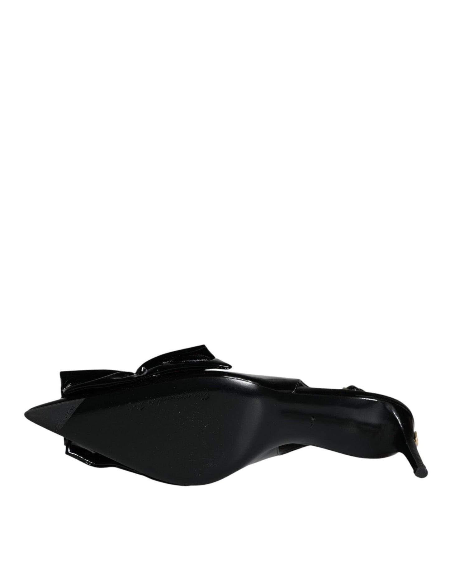Dolce & Gabbana Black Patent Leather Heels Slingback Shoes - SMARTMARTNZ