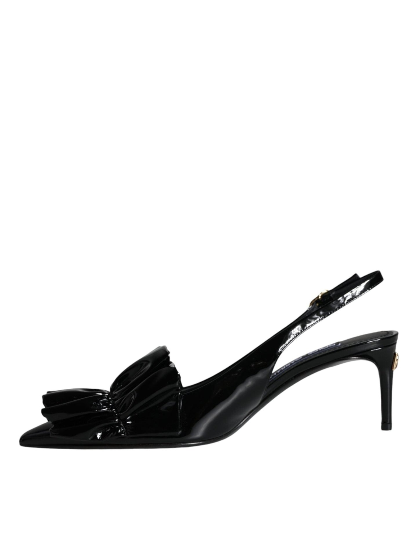 Dolce & Gabbana Black Patent Leather Heels Slingback Shoes - SMARTMARTNZ